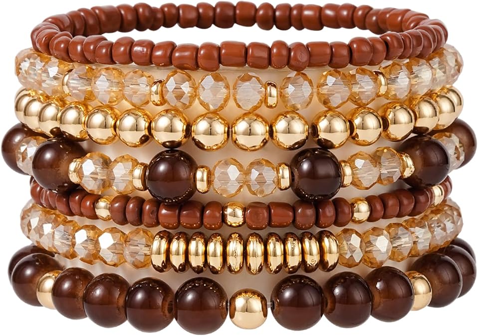 Brown and gold layered bracelet set bohemian luxury casual summer accessory