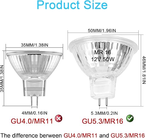 Miniatura 2 de Bombilla halógena MR16 de 50 W regulable de 12 V GU5.3 con base de dos pines con larga vida útil, bombillas MR16 blancas cálidas de 2700 K con