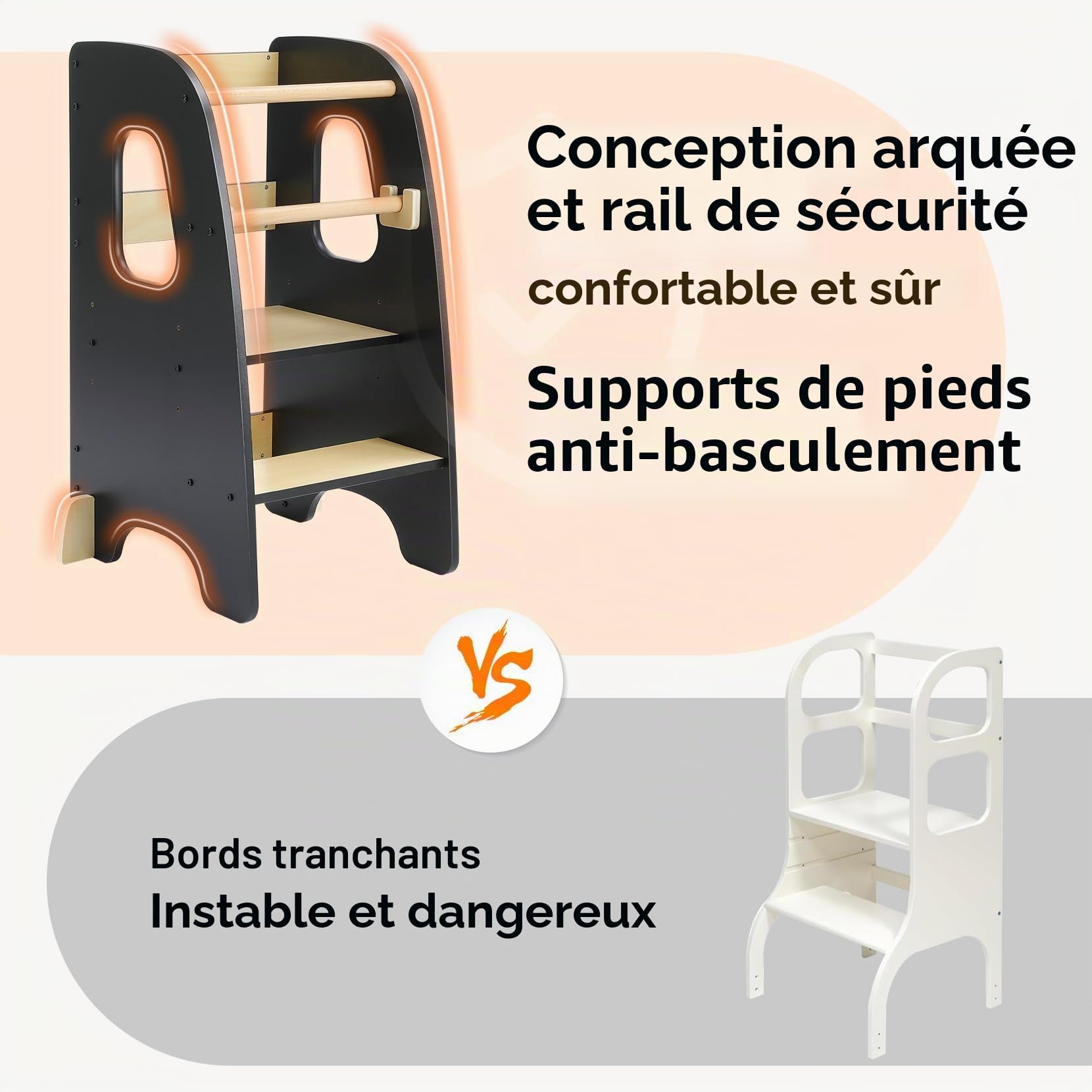 Ezebaby Tour d'apprentissage pour Enfants, Tour d'apprentissage 3 Hauteurs Réglables, Tour d'observation Enfant Montessori, Tour Eveil Bébé en Bois (Noir)