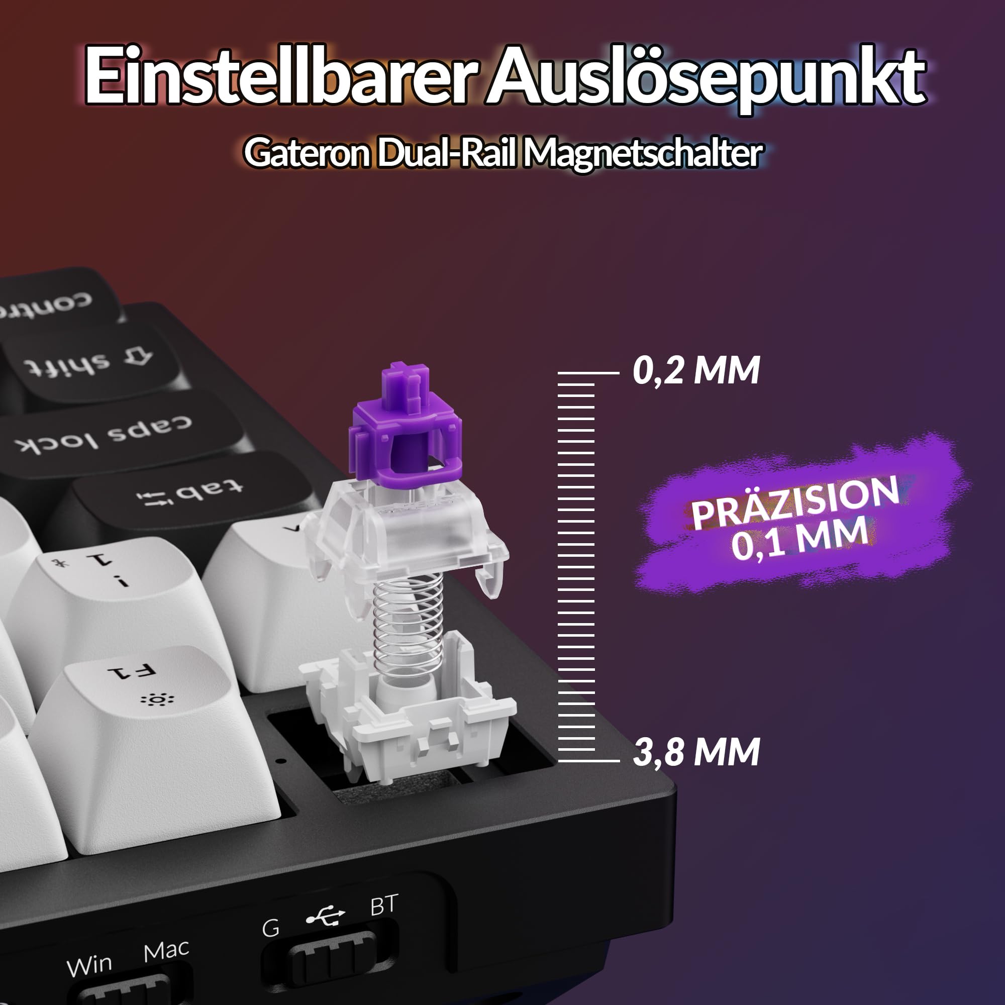 Keychron Q6 HE kabellose Custom-Tastatur, 100% ISO-DE-Layout, 2,4 GHz/Bluetooth 5.2, Vollmetallgehäuse, programmierbar mit QMK/Launcher, Gateron Double-Rail Magnetic Switches, für Mac/Windows, Schwarz