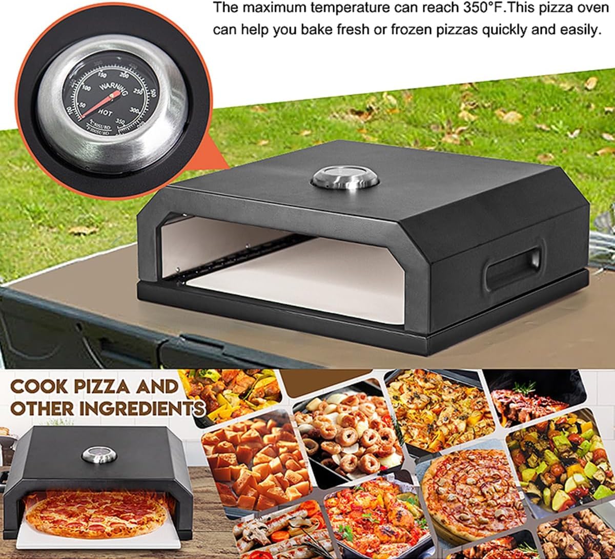 Forno a legna per pizza con termometro, barbecue all'aperto, forno per pizza portatile, per campeggio, adatto per forni a gas/elettrico/carbone
