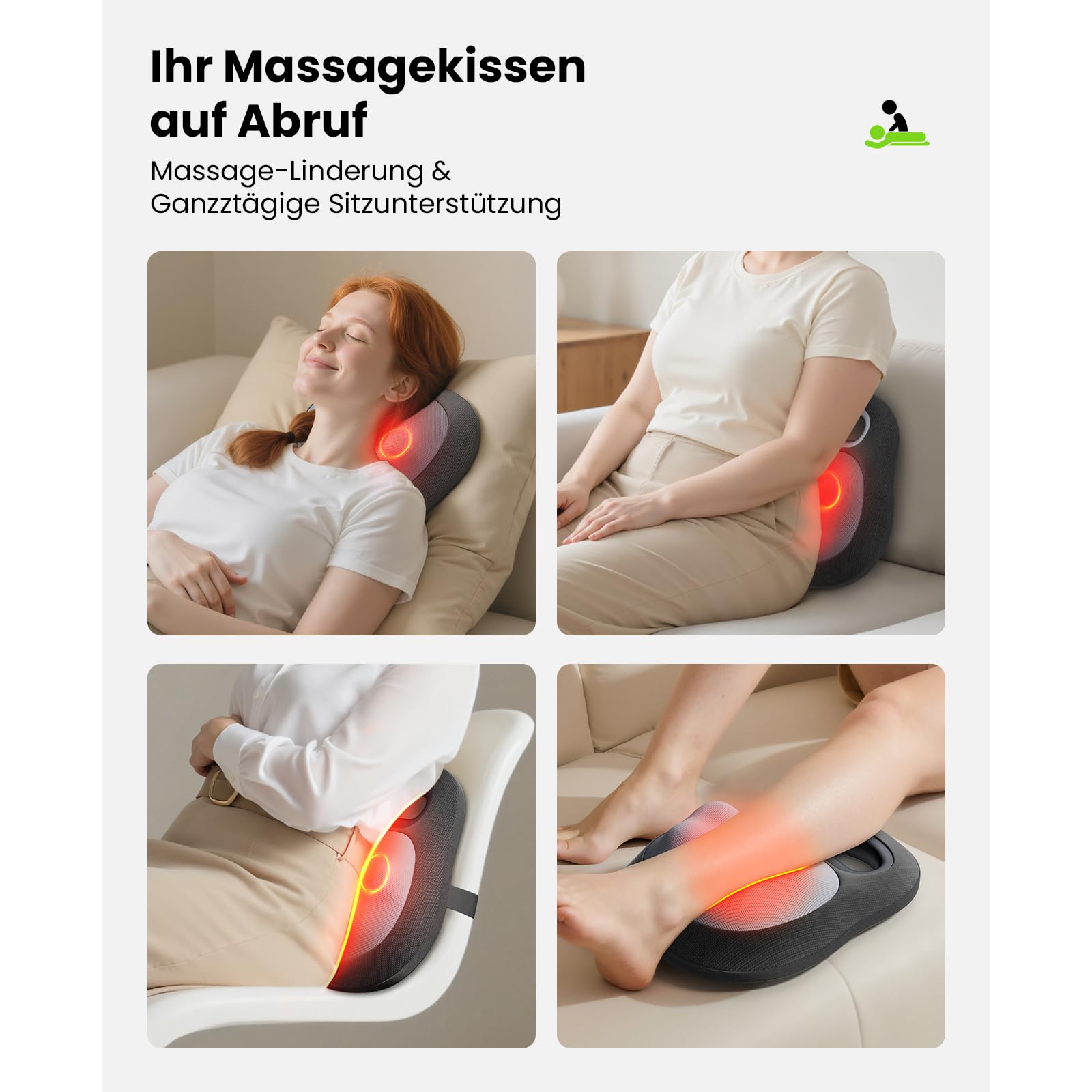 BOB AND BRAD Kabelloses Rückenmassagegerät mit Wärme zur Schmerzlinderung, EZBack Go 4D Shiatsu Nackenmassagegerät, Massagekissen für Nacken Rücken Schultern Lendenbereich, Büro Auto Zuhause