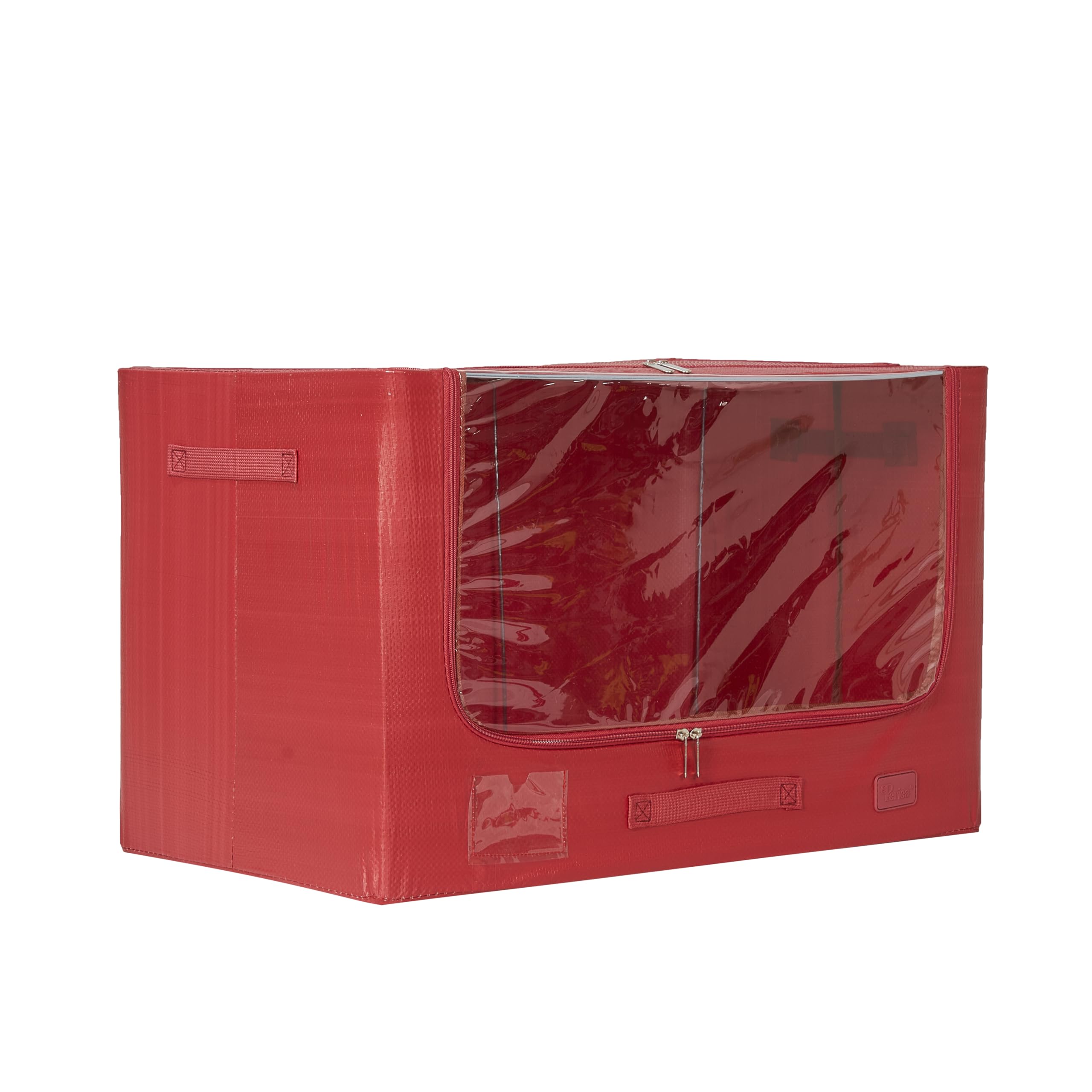 Periea 'Eden' Heavy Duty Tarp Jumbo Storage Boxes – Tough, Durable, Water-Resistant, Folding & Stackable with Strong Steel Frame for Home & Garage (Red)
