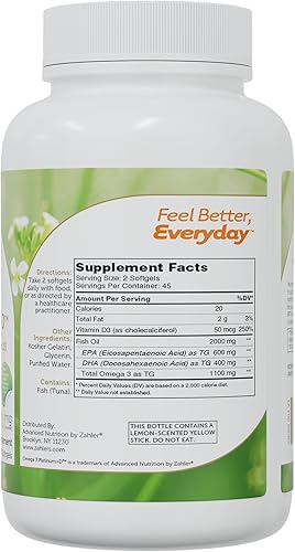 Miniatura 2 de Zahler Omega 3 Platinum +D, suplemento de aceite de pescado puro totalmente natural, cápsula blanda sin erupciones sin regusto a pescado, el más