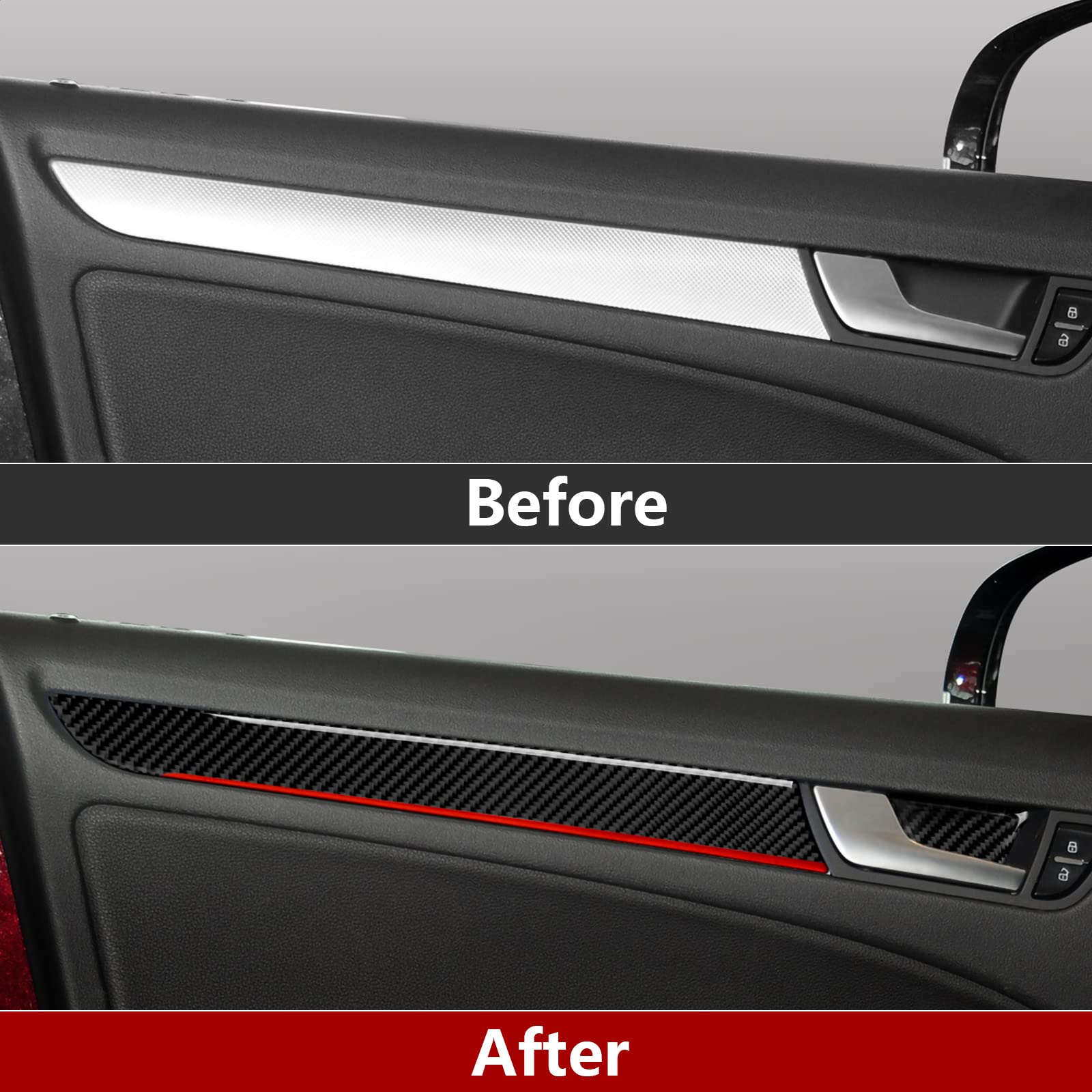OYDDL 4 piezas de decoración de revestimiento de puerta de coche de fibra de carbono, tiras adhesivas de adorno para puerta de coche, compatible con Audi A4 (2009-2016) S4 (2010-2016) RS4 (2012-2015