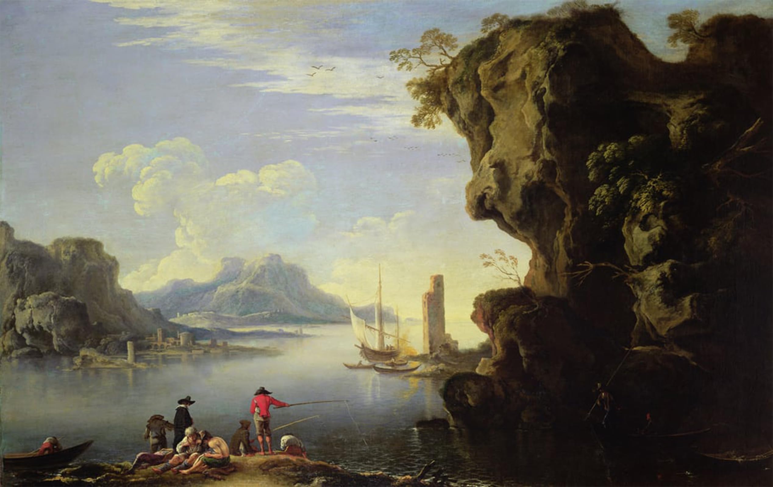 ARTXLXXBN Famous Painting Canvas Artwork Graffiti Print Coastal Scene with Fishermen by Salvator Rosa Portrait Canvas Image for Home Decor 60x90cm