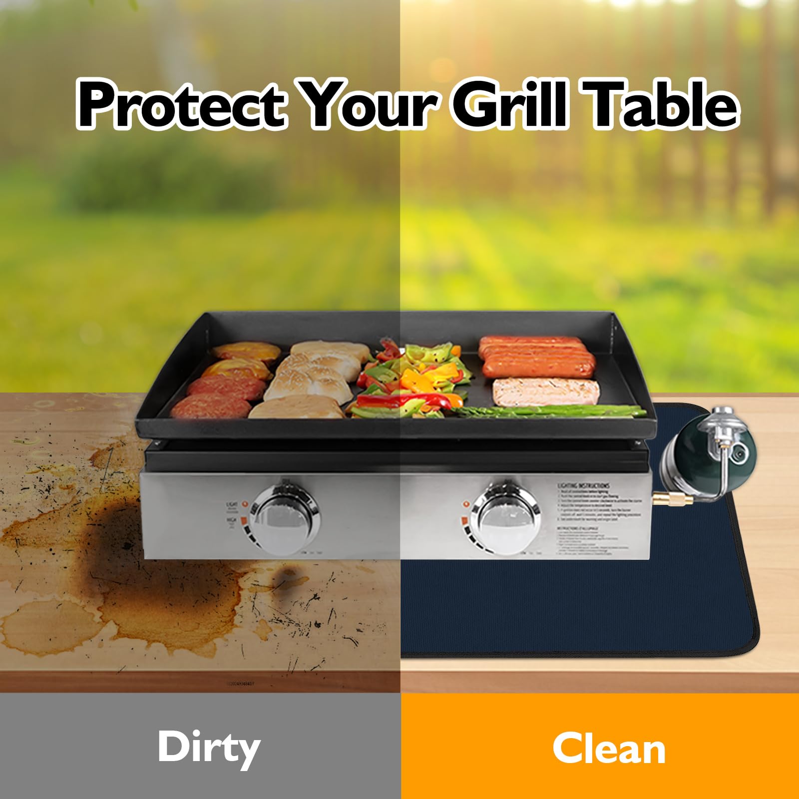 Hitzebeständige Grillmatten für Outdoor-Grill, 61 x 78,7 cm, zum Schutz Ihres Vorbereitungstisches und Grilltisches im Freien, feuerfest, wasserdicht und öldicht, Blau (1 mm)