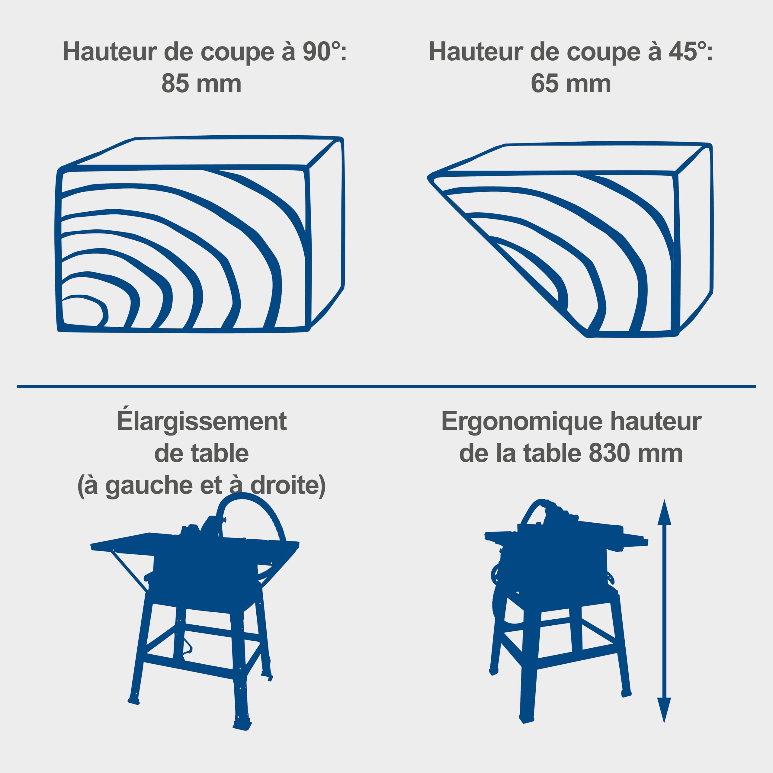 Scheppach Scie circulaire sur table HS100S | Puissance 2000W | Lame Ø 250x30 mm | Hauteur de coupe max. 85 mm | Dimensions de la table 940x642 mm | Lame de rechange supplémentaire