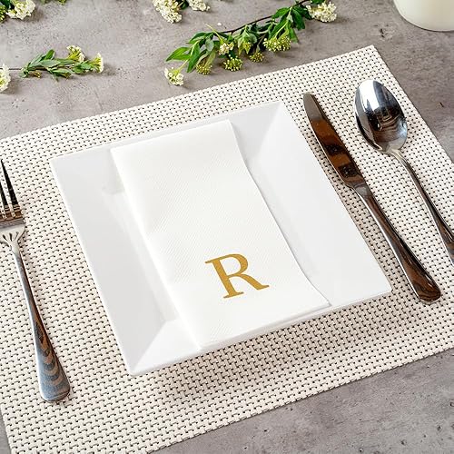 Miniatura 346 de Luxenap - Toallas de invitados de 15.8 x 7.9 pulgadas, 50 toallas de mano con letras plateadas, letra "P", fuente Sans Serif, servilletas de papel