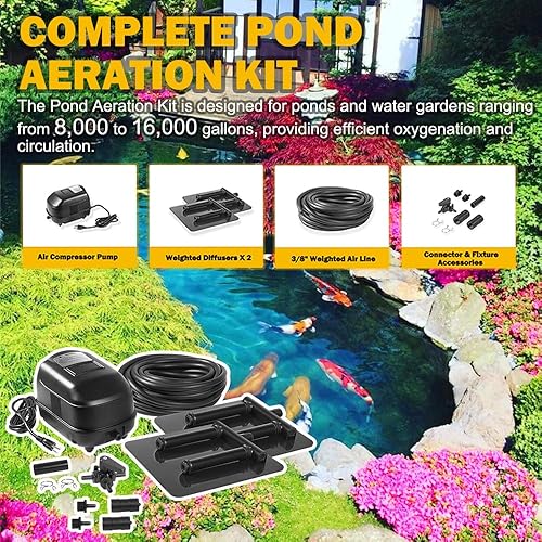 Miniatura 2 de Kit completo de aireación de estanque CrystalClear KoiAir 2 para jardines acuáticos y estanques Koi de 8,000 a 16,000 galones, kit de bomba de aire