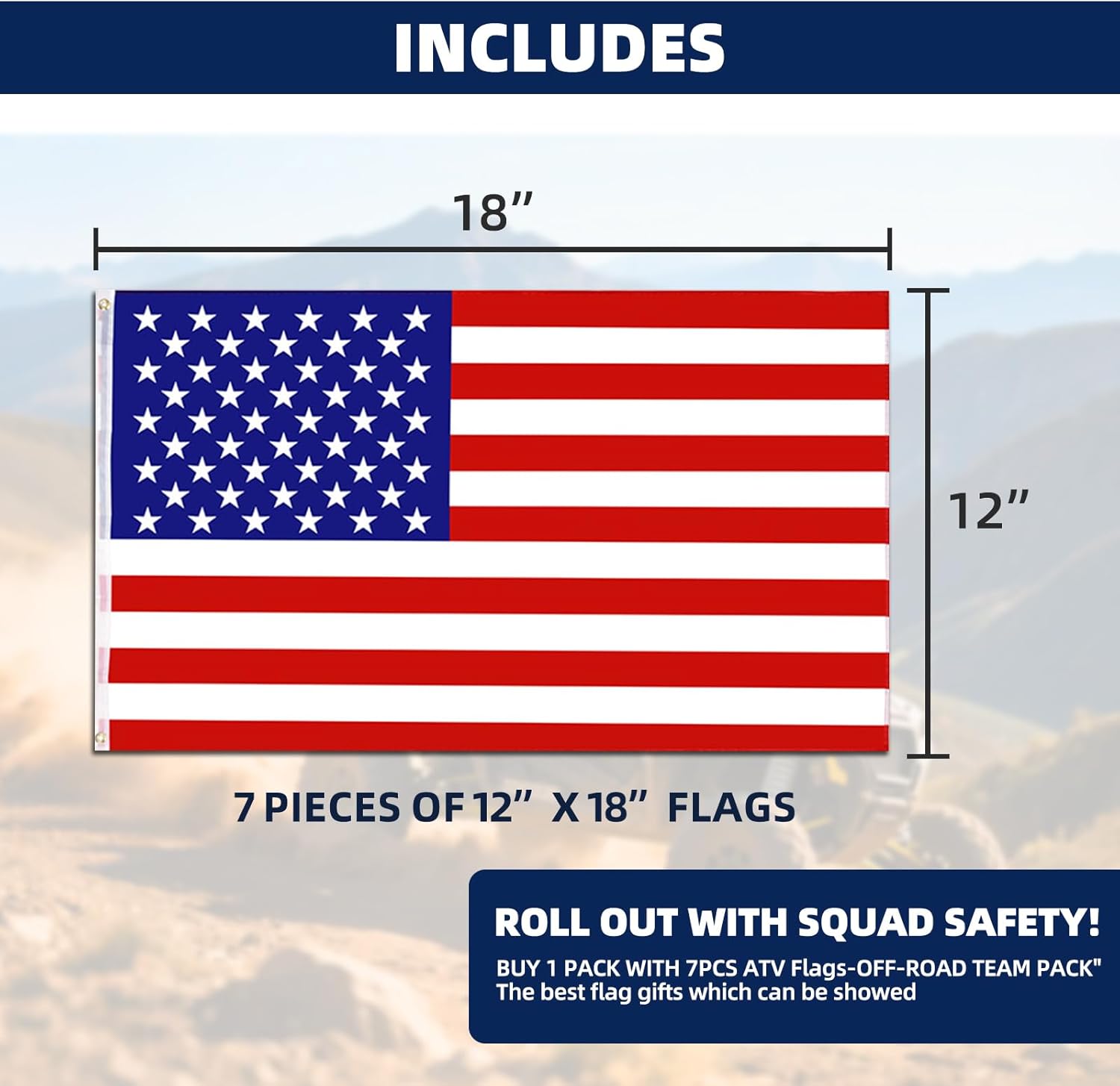 7 PCS 12x18 Inches Offroad Flags,Whip Flags for UTV, Attach to Whip Lights or Flag Poles, Double Sided,Dune Flag,suitable for for UTV ATV Jeep Off-Road RZR Polaris Truck Boat and 4X4 Sand Buggy - Image 2