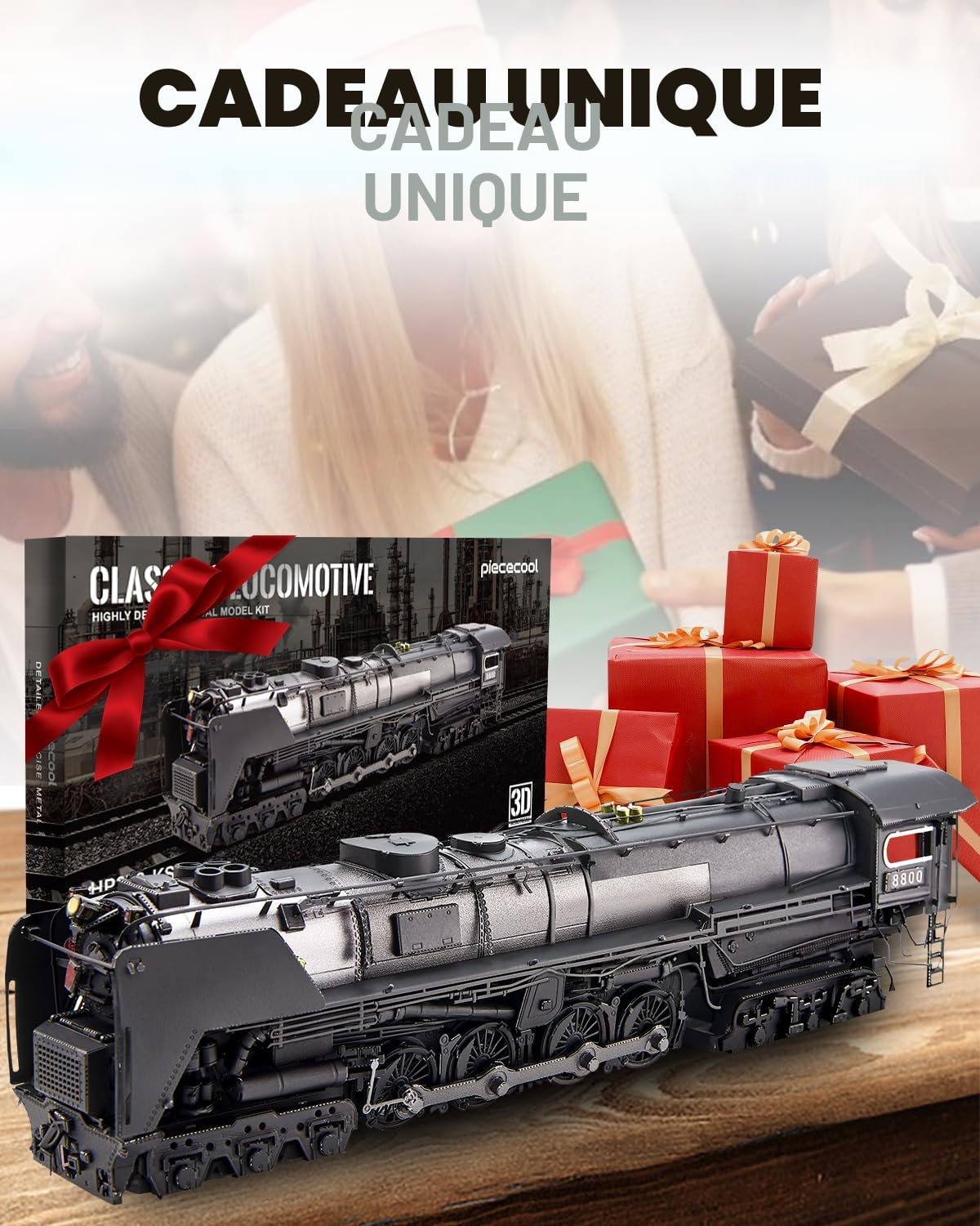 Piececool Maquette 3D Métallique Locomotive à Vapeur S-2 - Puzzle Modèle Train à Vapeur en Acier Inoxydable - 448 Pièces - Cadeau et Objet de Collection pour Adultes