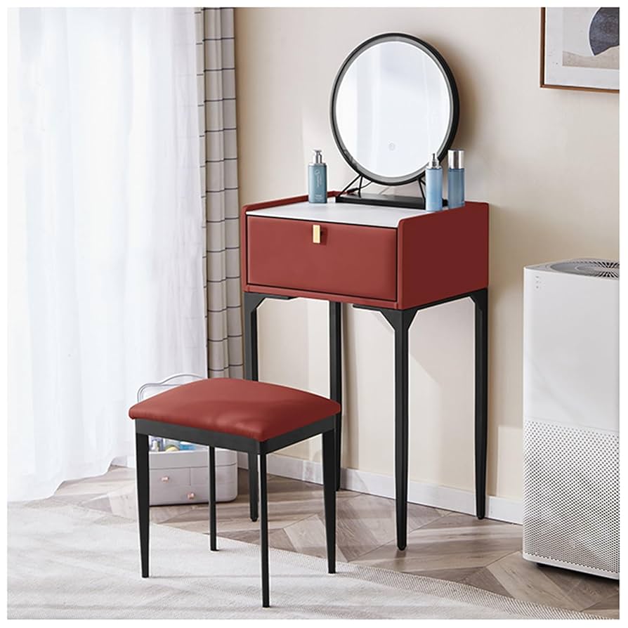 木製赤色ドレッサー・ミラー・スツール付き 木製赤色ドレッサー・ミラー・スツール付き