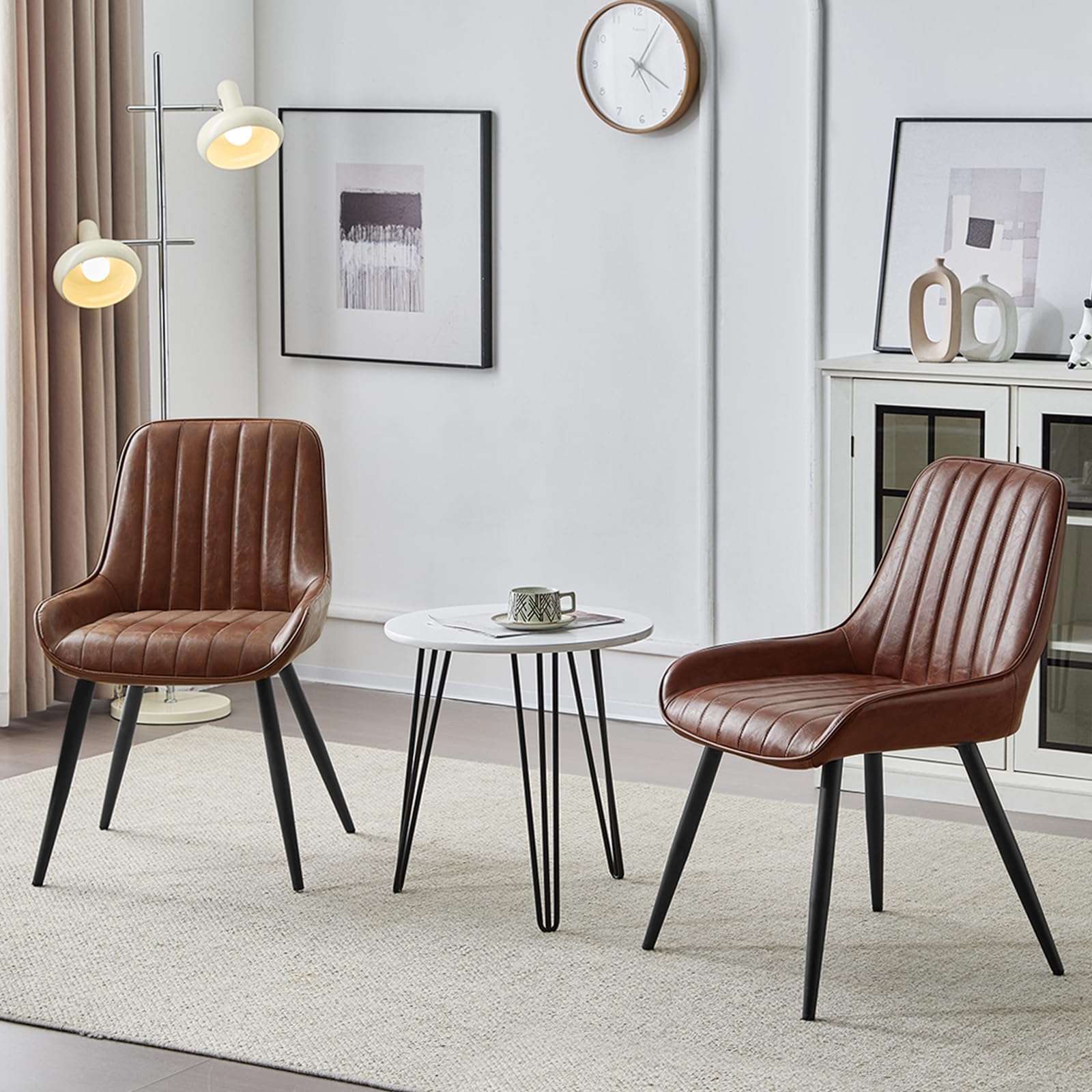 Lestarain Esszimmerstühle 2er Set, für Esszimmer Wohnzimmer Küche, Retro Küchenstühle gepolstert, Sitzfläche aus Kunstleder, mit Metallbeine, bis 150 kg belastbar, Braun