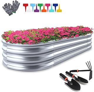 Premkid Galvanized Raised Garden Bed, Oval Large Metal Raised Garden Beds Outdoor for Vegetables Flowers, Planter Box with...