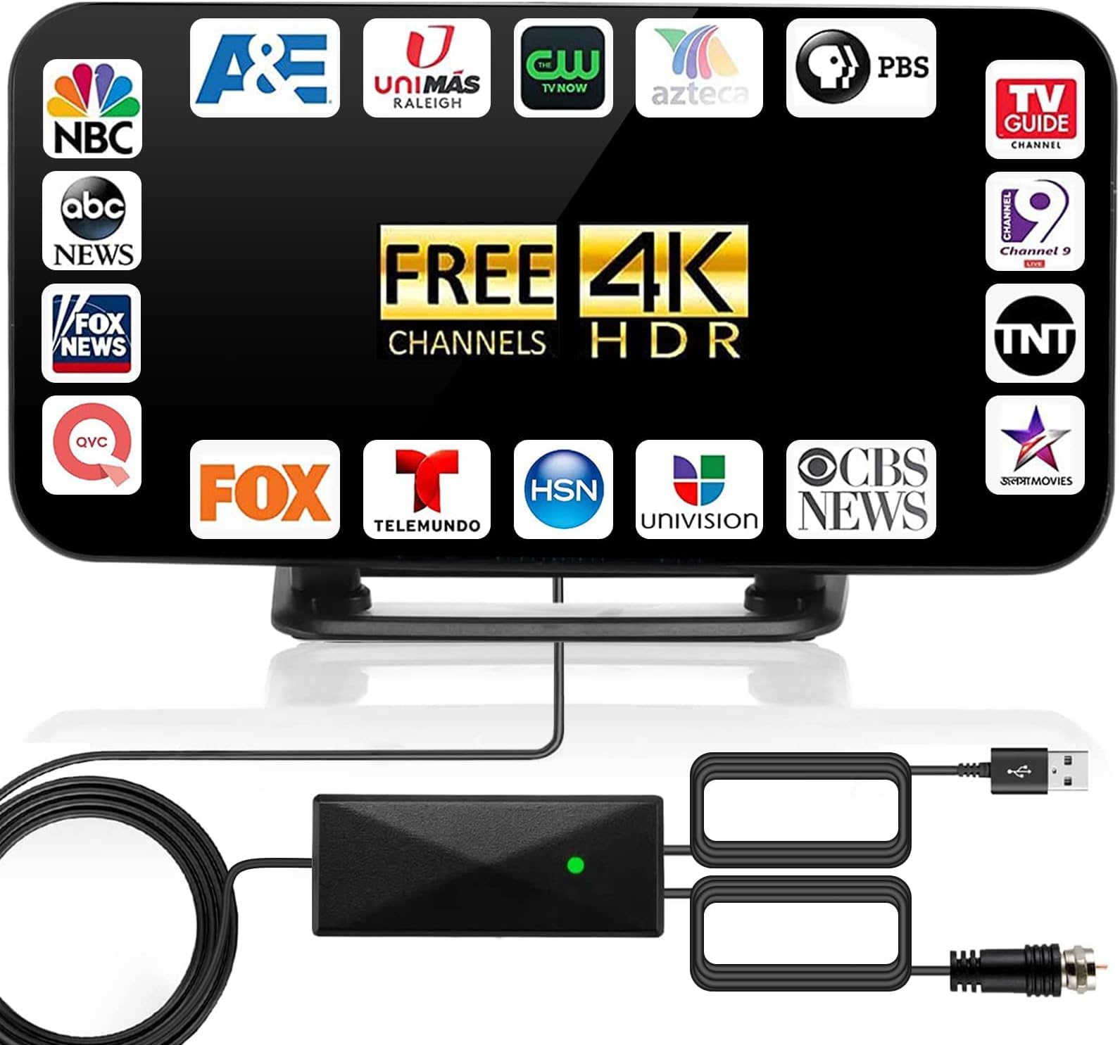 Antenna TV Digital HD Indoor - 350 Miles Long Range with Built-in Amplifier,32.8t Long Coax Cable Digital HDTV Antenna Support All Television, for Free Local Channels 4K HD 1080P VHF UHF (03)