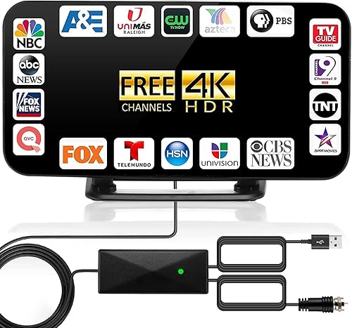 Antena de TV digital HD para interiores  350 millas de largo alcance con amplificador integrado, cable coaxial de 32.8t de largo, antena digital