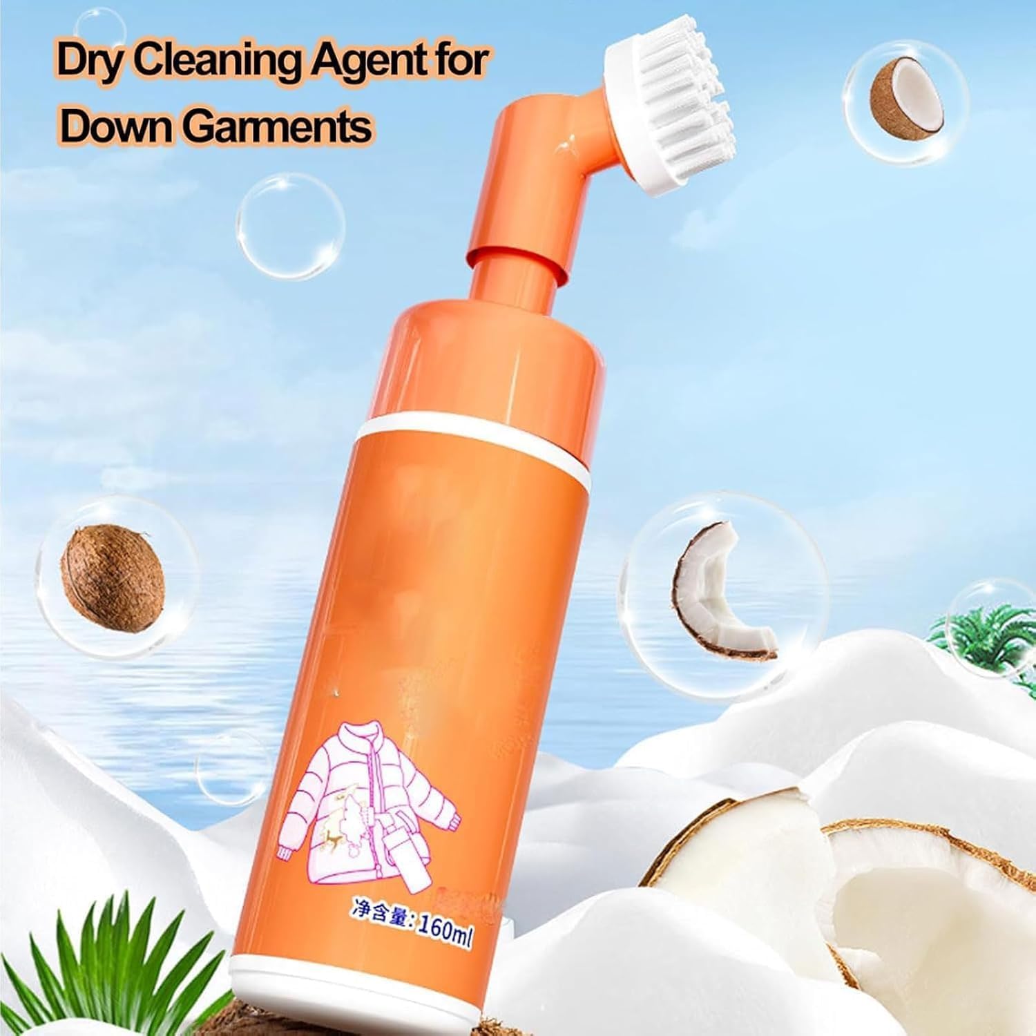 Środek do czyszczenia na sucho kurtki puchowej, 160 ml kurtka puchowa do czyszczenia suchej pianki, odzież puchowa szybki środek czyszczący bez mycia z główką szczotki, wielofunkcyjny środek do