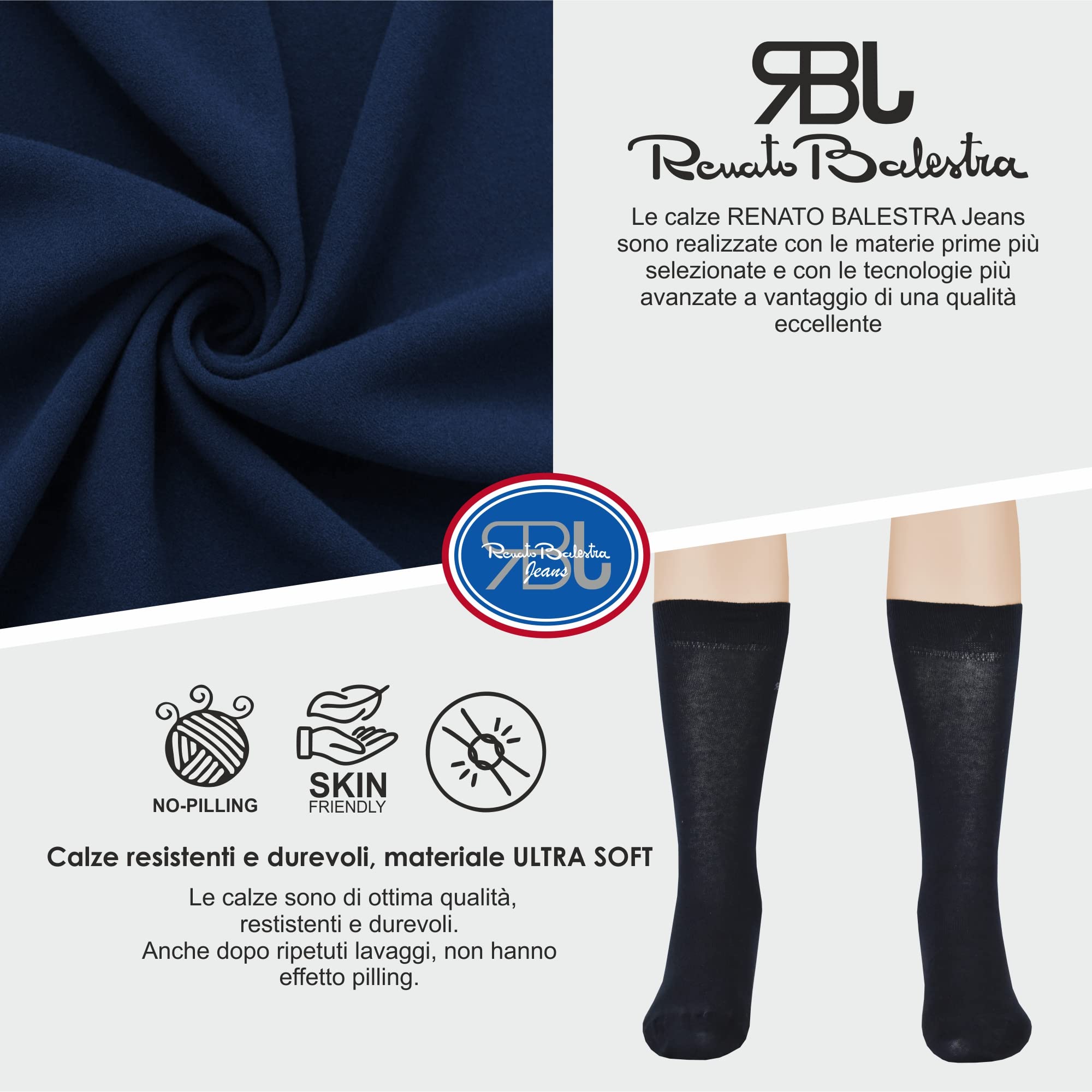 Renato Balestra 6 Paia - Calze Invernali in Cotone da Uomo Varie Altezze - Vari colori - Non stringono - Punte e talloni rinforzati