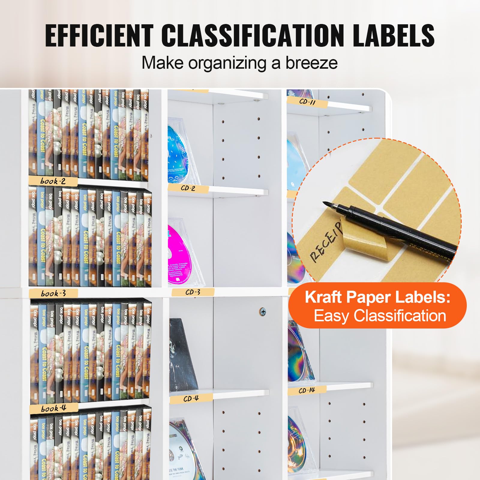 VEVOR Medienaufbewahrungsschrank CD-Regal, 9-lagiges DVD-Regal für bis zu 756 CDs, verstellbare CD-Regale mit 27 Fächern, organisiert Musik-, Film-, Videospiel- oder Erinnerungssammlungen, weiß