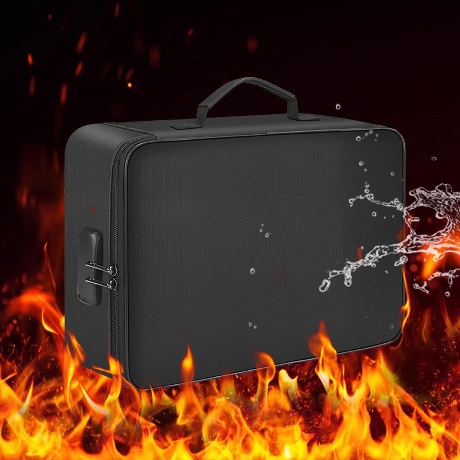 GOWENIC Cassetta di Sicurezza per Documenti Ignifuga | Borsa Portadocumenti con Chiusura per Casa, Ufficio e Viaggi con Slot USB
