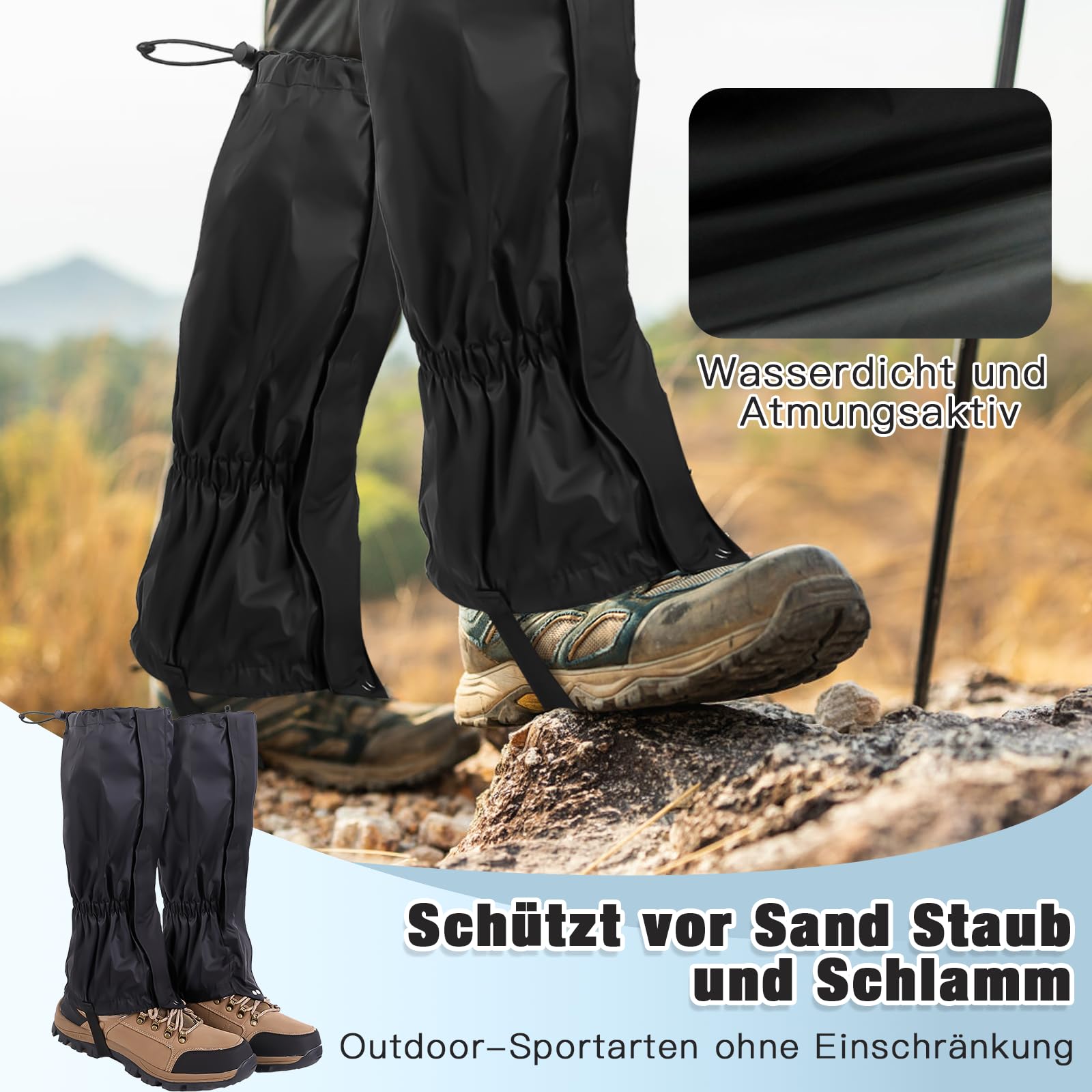 Winter Gamaschen Wasserdicht + Organisator Verstellbare wasserdichte Schneeschuhwandern Gamaschen Herren Damen Outdoor Schnee Gamaschen Wandern für Wandern Skifahren Bergsteigen Schneeschutz