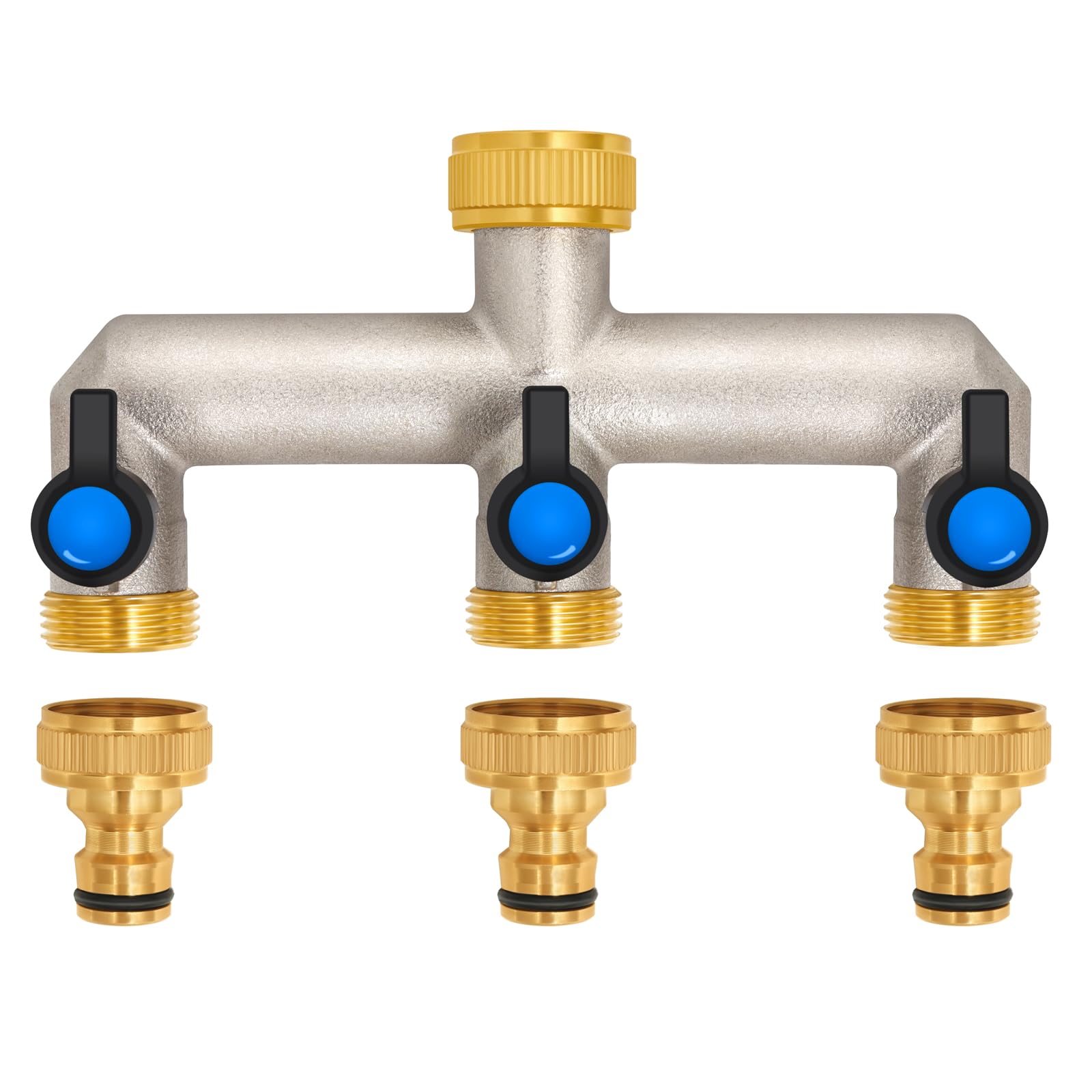 Bradas 4238 - Distributore D'Acqua A 4 Vie Per Rubinetto | Attacco 1" Con Riduzione 3/4" | Valvole Indipendenti Per Irrigazione