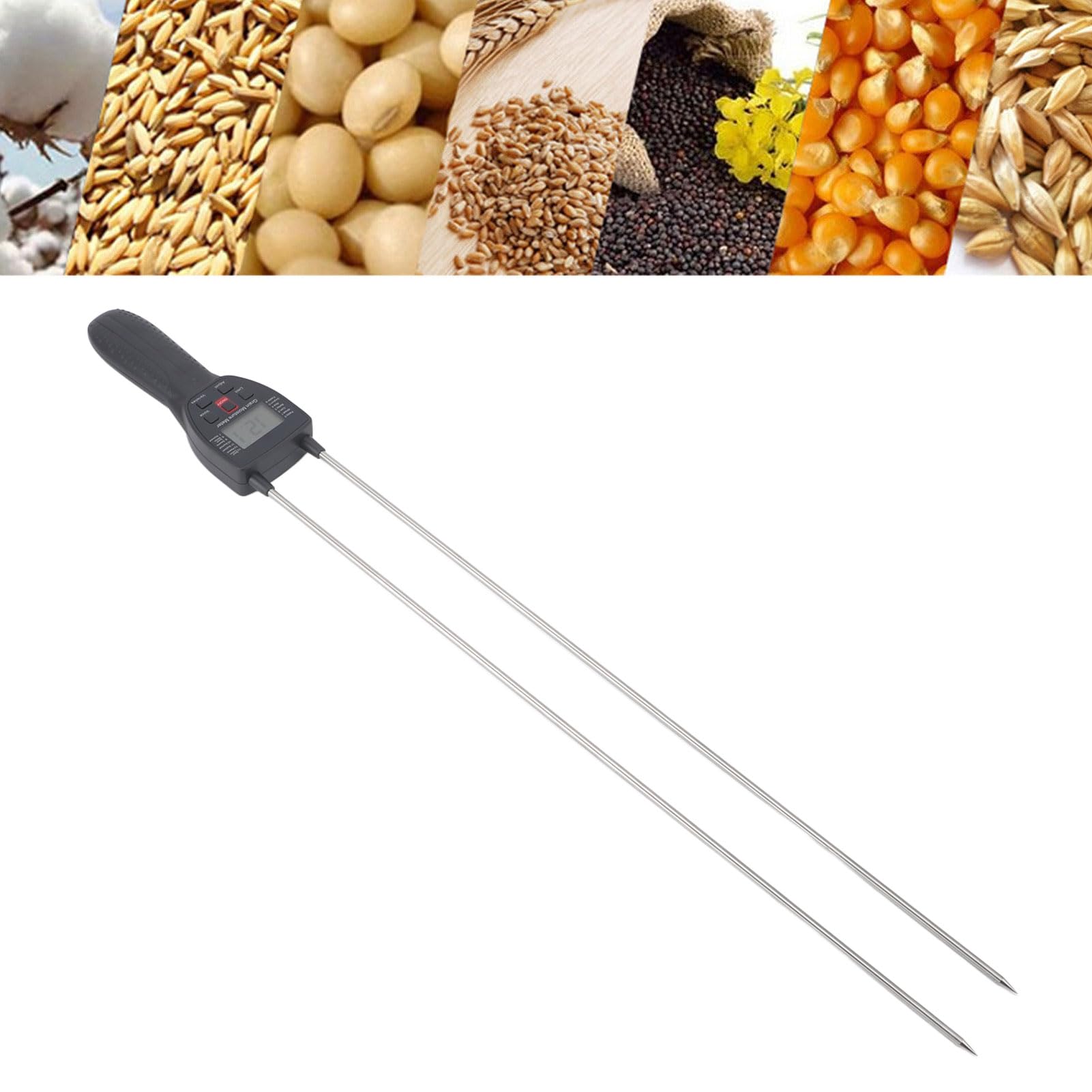 Cocoarm Misuratore di umidità per Cereali, Misuratore di umidità per Cereali in ABS con Sonda in Acciaio da 600 Mm, Display LCD a Lettura Vocale da 7,5 a 55% per Test di Stoccaggio degli Agricoltori
