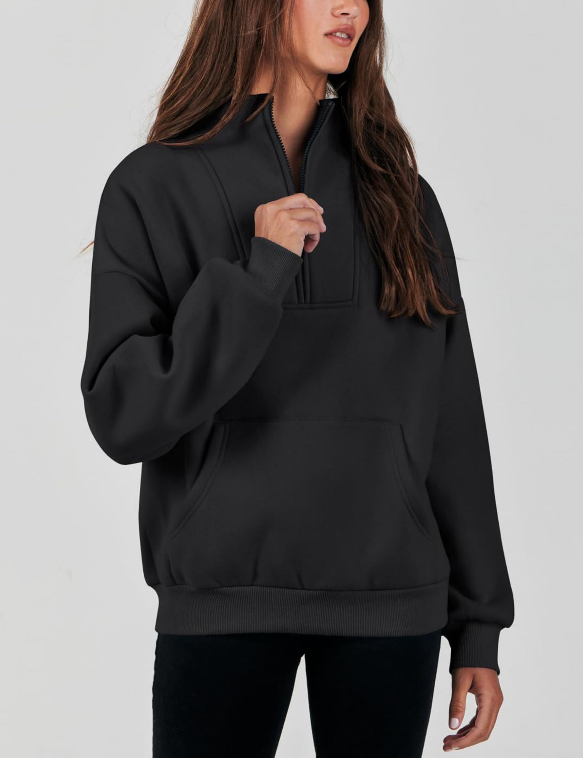 Jhsnjnr Pullover Damen Half Zip Sweatshirt Gefüttert Reissverschluss Fleecepullover Stehkragen Oversized Sweatjacke ohne Kapuze