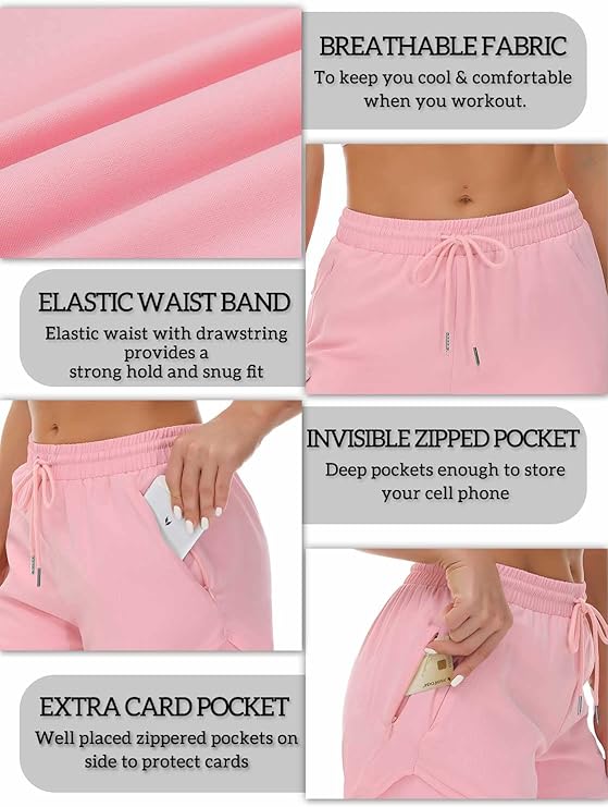 These shorts feature three zipper pockets for storing small essentials like keys, cards, or a phone, allowing you to keep your hands free and focus on your workout. The elastic waistband provides a secure fit and allows for easy movement while exercising. These shorts are ideal for women who lead an active lifestyle and are looking for practical and functional activewear that combines style and performance.