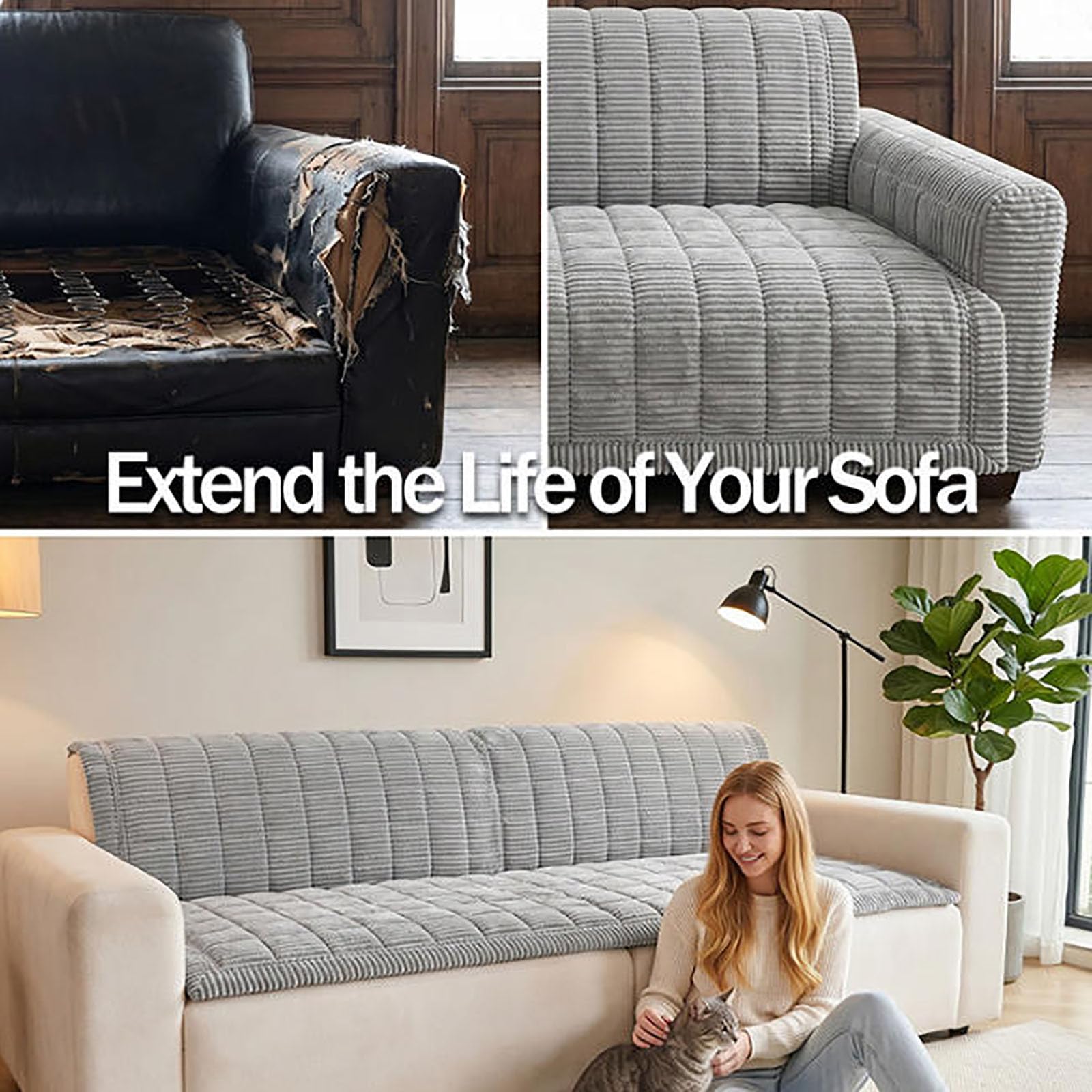 Genérico Funda de Sofá para Perros,Chaise Longue Protector de Muebles,Dark Grey 1,70x210cm