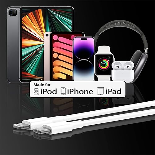 Miniatura 4 de 2 unidades de cable de carga rápida para iPhone 141312 de 6 pies Certificado Apple MFi, cable USB tipo C a Lightning de 6 pies, cable de carga Apple