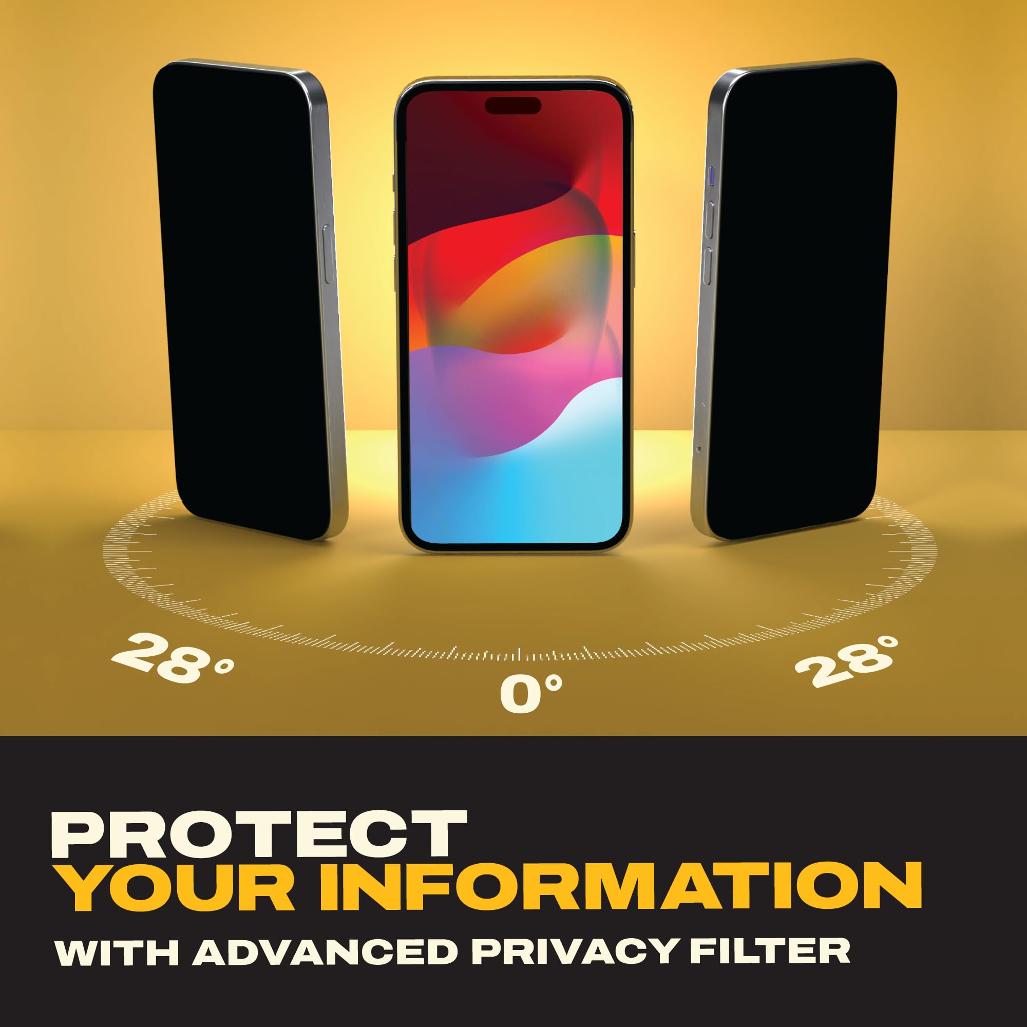 DEWALT Pellicola protettiva per schermo Heavy Duty da 2 pezzi compatibile con iPhone 17, protezione del sensore, compatibile con Dynamic Island, vetro temperato anti-spia [durezza 9H]