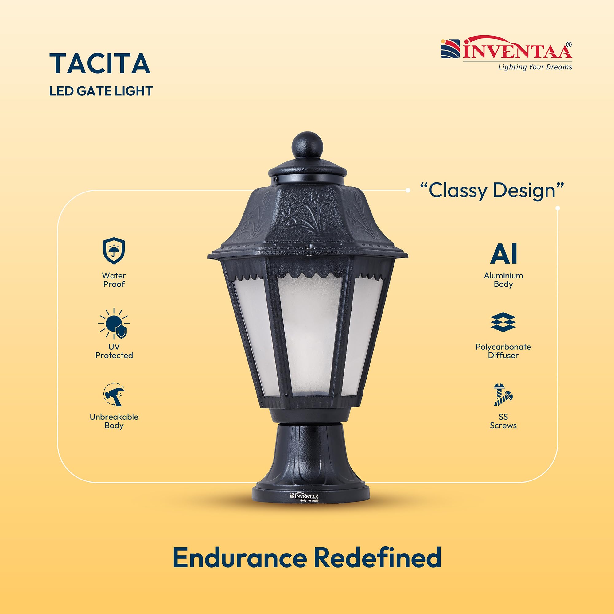 INVENTAA Tacita 12W LED Gate Light with 1 Yr Warranty | Waterproof Lamp for Compound Wall Lights, Main Gate Lights, Outdoor Pillar Lights & Boundary Wall Lights (Cool White, Pack of 1) 3