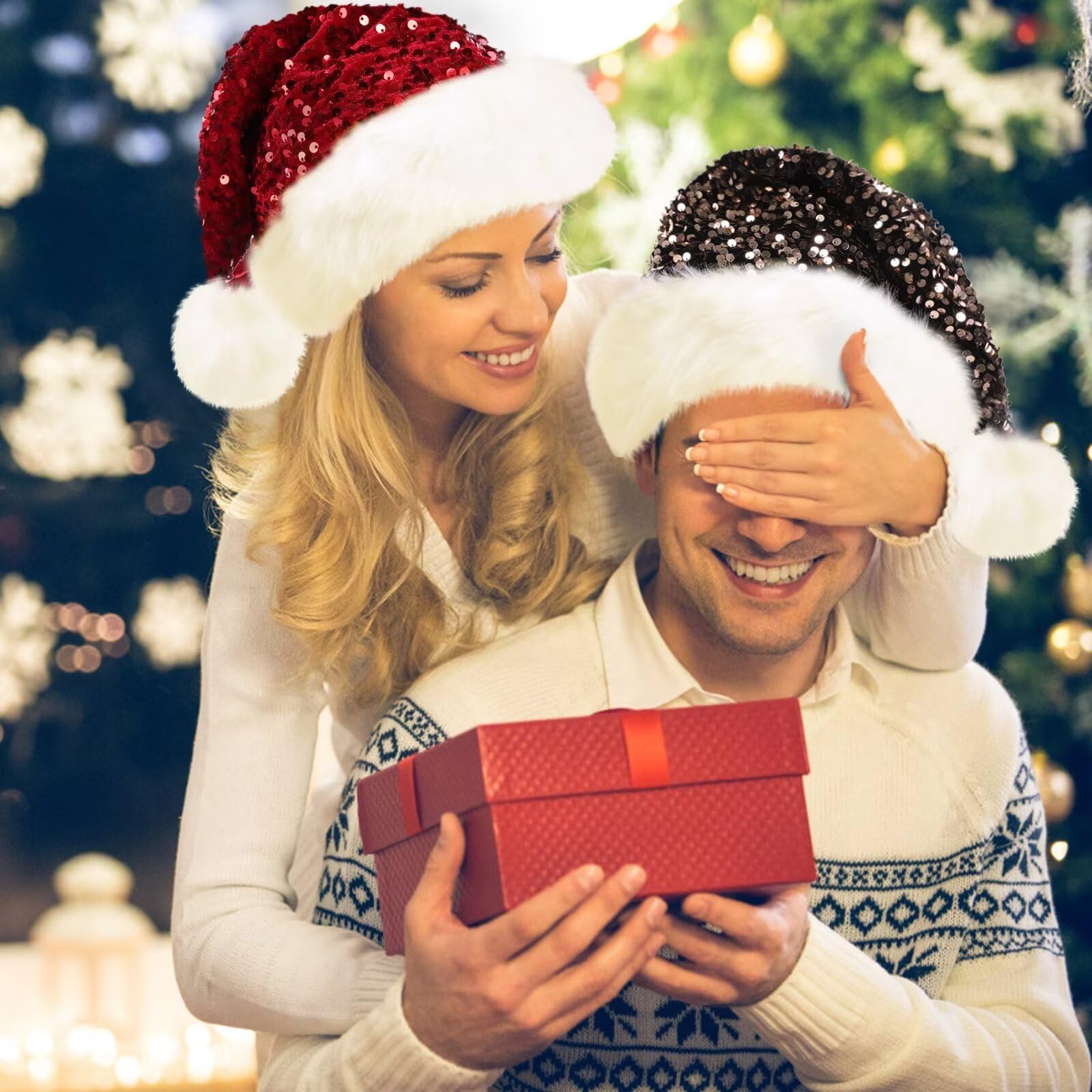 Sombrero de Navidad con lentejuelas, sombrero de Papá Noel con ribete de piel sintética, accesorio de fiesta de Navidad brillante para adultos