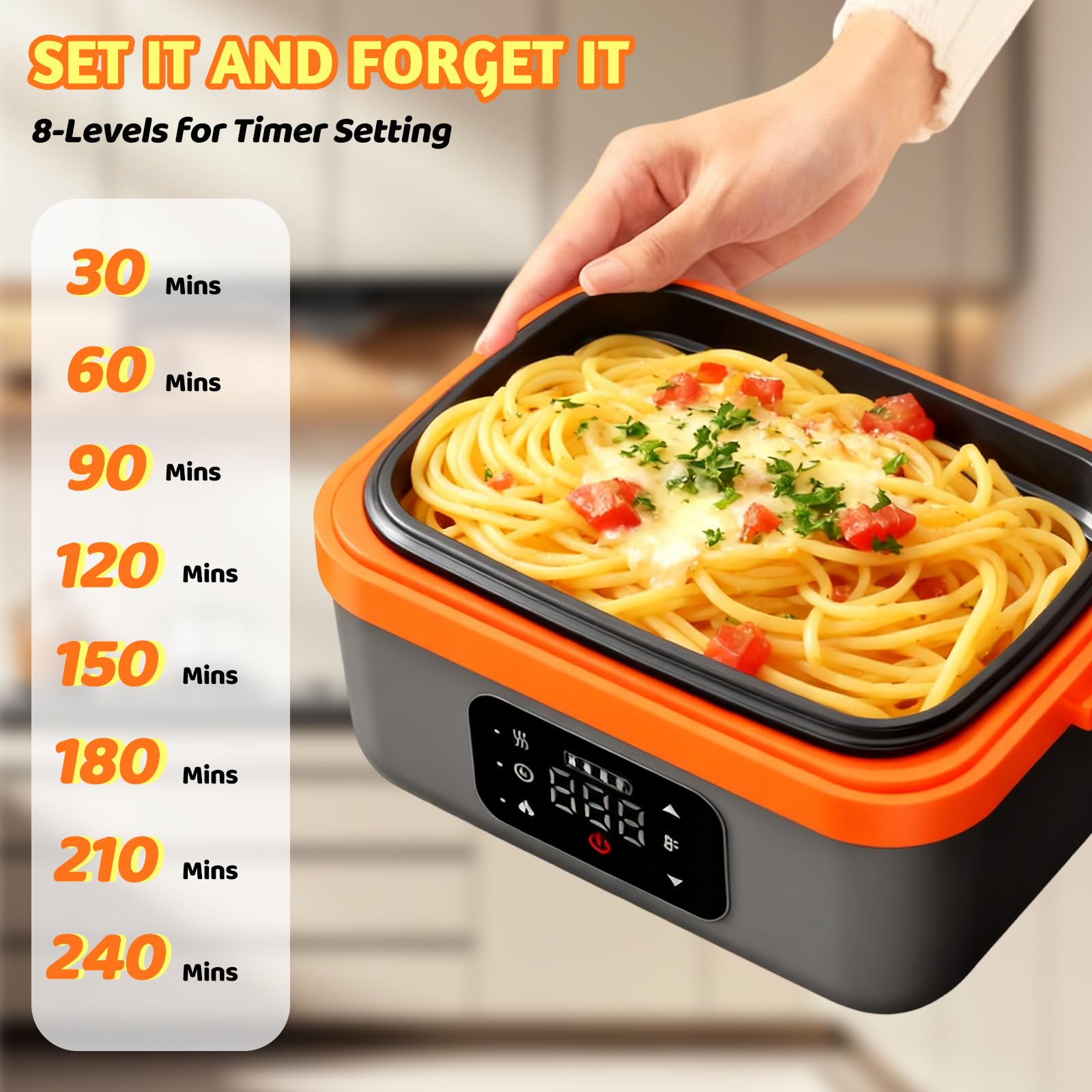 Lonchera eléctrica para alimentos, lonchera recargable para adultos, lonchera inalámbrica con autocalentamiento de 1 litro, contenedor interior extraíble de acero inoxidable 304, calentador de