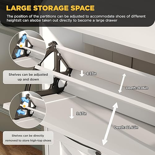 Miniatura 6 de Maupvit Armario grande para zapatos con 4 cajones abatibles, organizador de zapatos independiente con soporte de cajón de metal, armario de