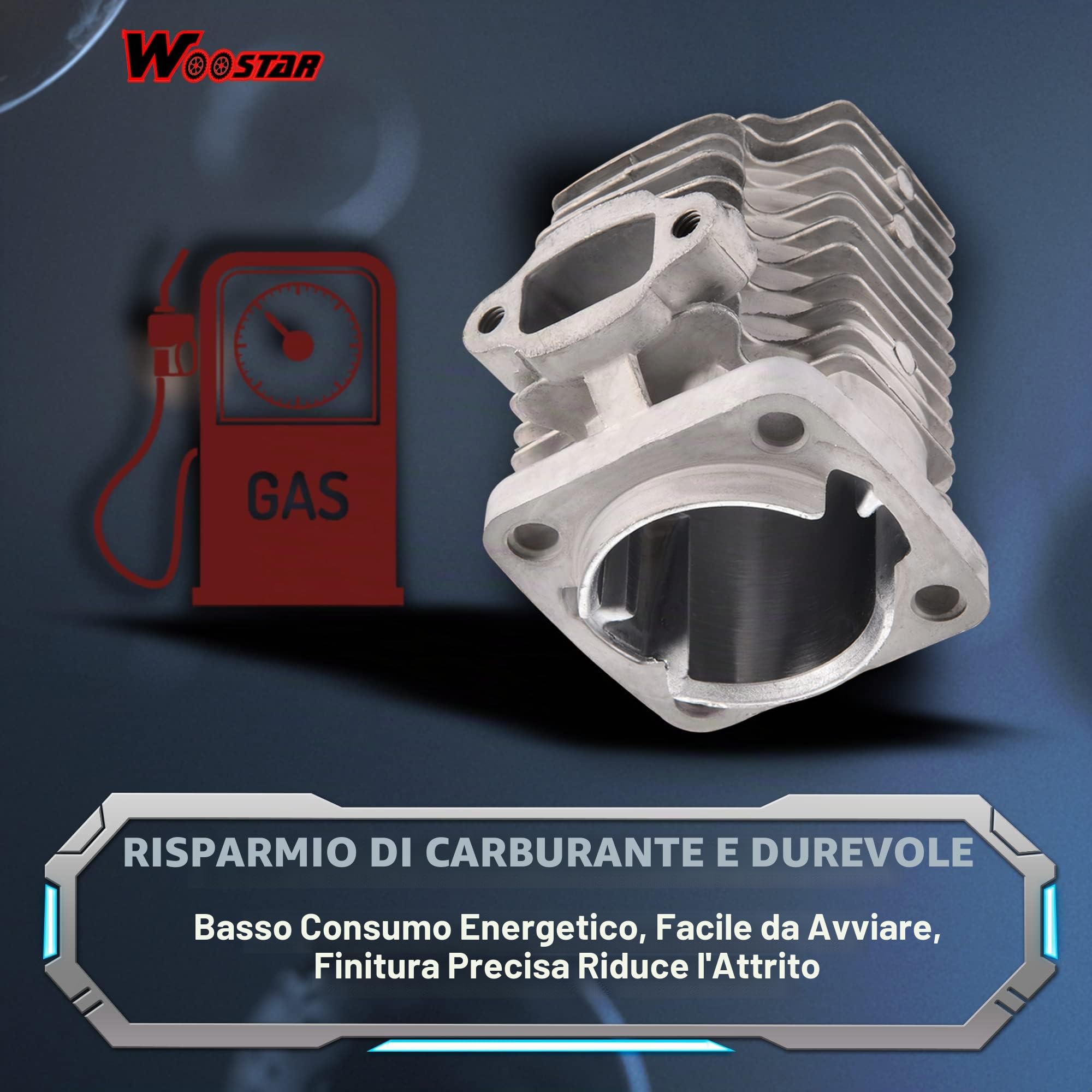 WOOSTAR 44mm Grande Noia Cilindro con Segmento Pistone Kit Sostituzione per 2 Tempi 43cc 47cc 49cc Gas Scooter Mini Pocket Bike