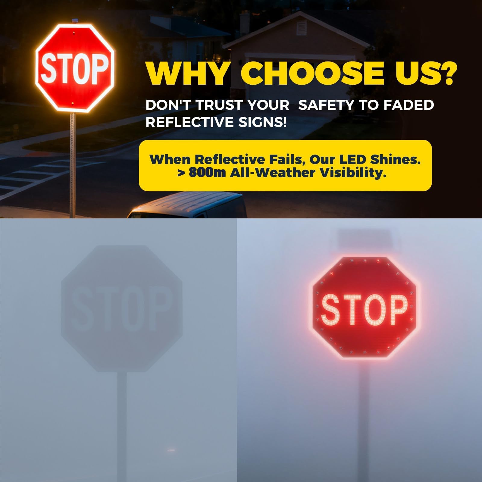 Señales Stop, Paneles Solares Reflectantes, Octogonal Aluminio Reflectante Con LED Intermitente, Control Inteligente Del Sensor De Luz, Ideal Para Cruces De Calles Y Pasos De Peatones(60 * 60cm/24in)