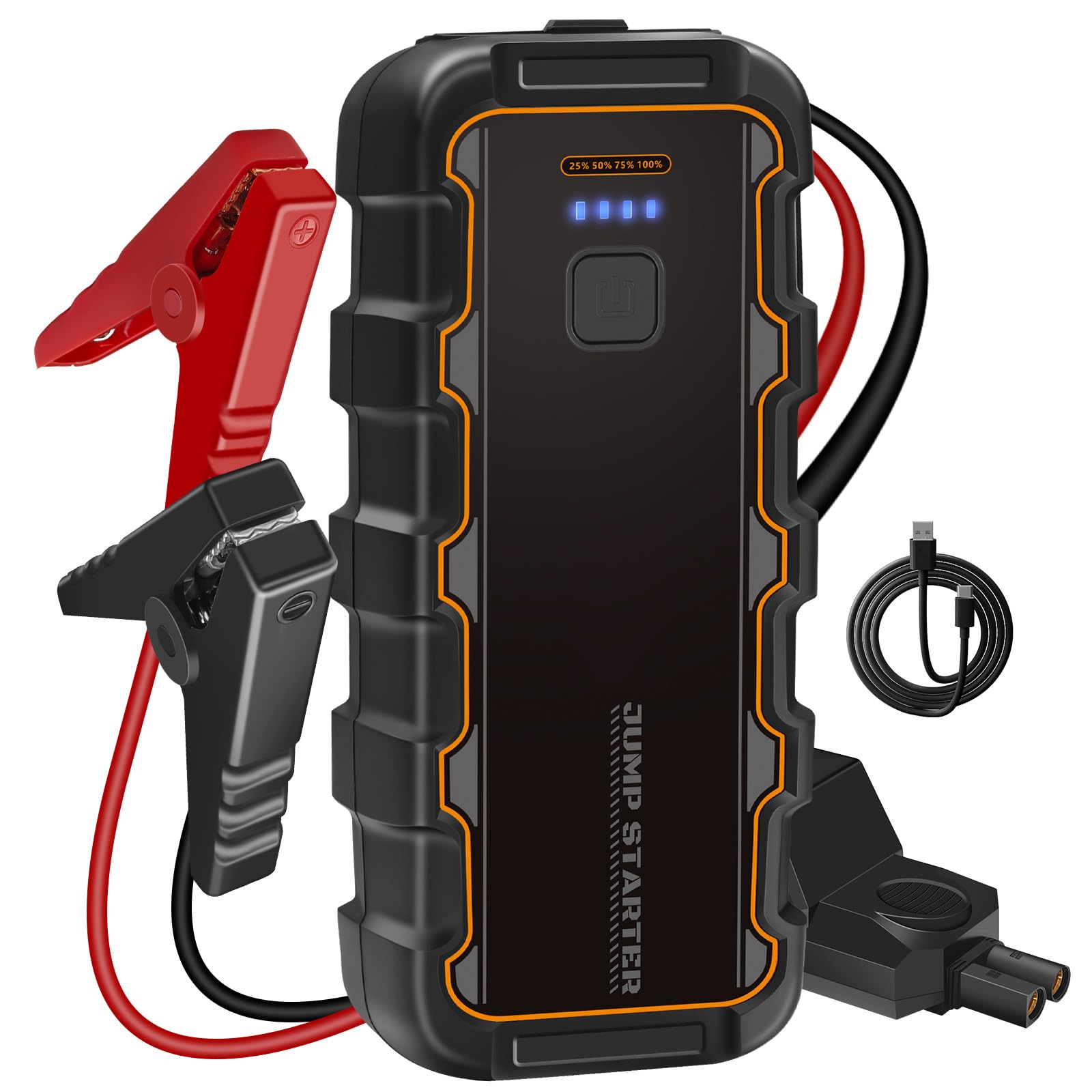 Arrancador De Baterias De Coche, 7000 A, 12 V Booster con Carga Rápida USB Y Linterna LED De Emergencia, Arrancador De Coches para Motor 6.0 L Gasolina O 3.0 L Diesel con Pinzas Bateria Coche