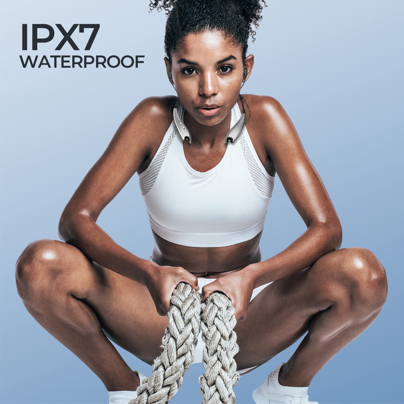 Auriculares Bluetooth con banda para el cuello, 24 horas de reproducción, alrededor del cuello, auriculares Bluetooth con vibración, micrófonos con cancelación de ruido, IPX7 impermeable, para