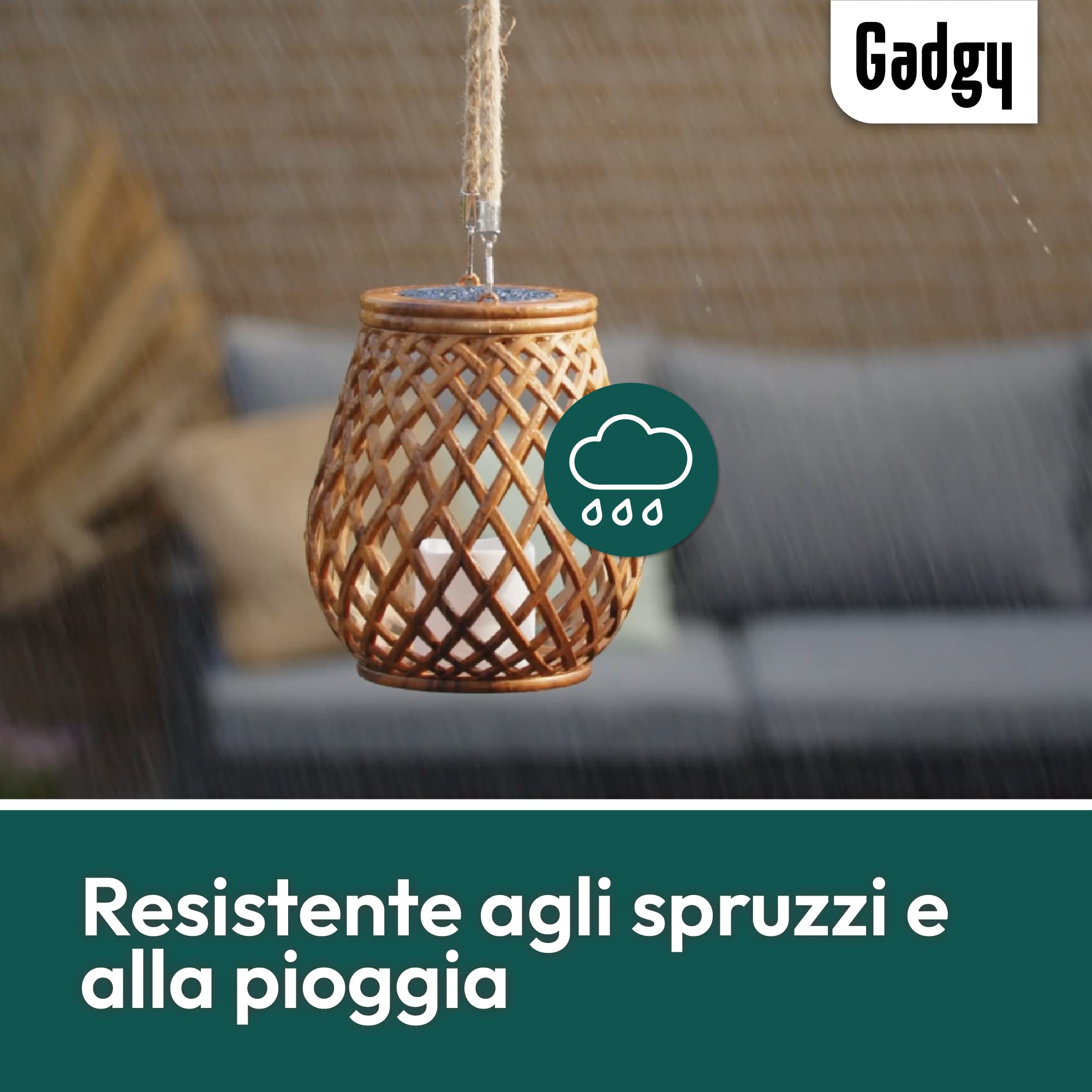 Gadgy Set di 2 lanterne solari in rattan, lampade a LED impermeabili per giardino, balcone e tavolo - Luci decorative alimentate a energia solare