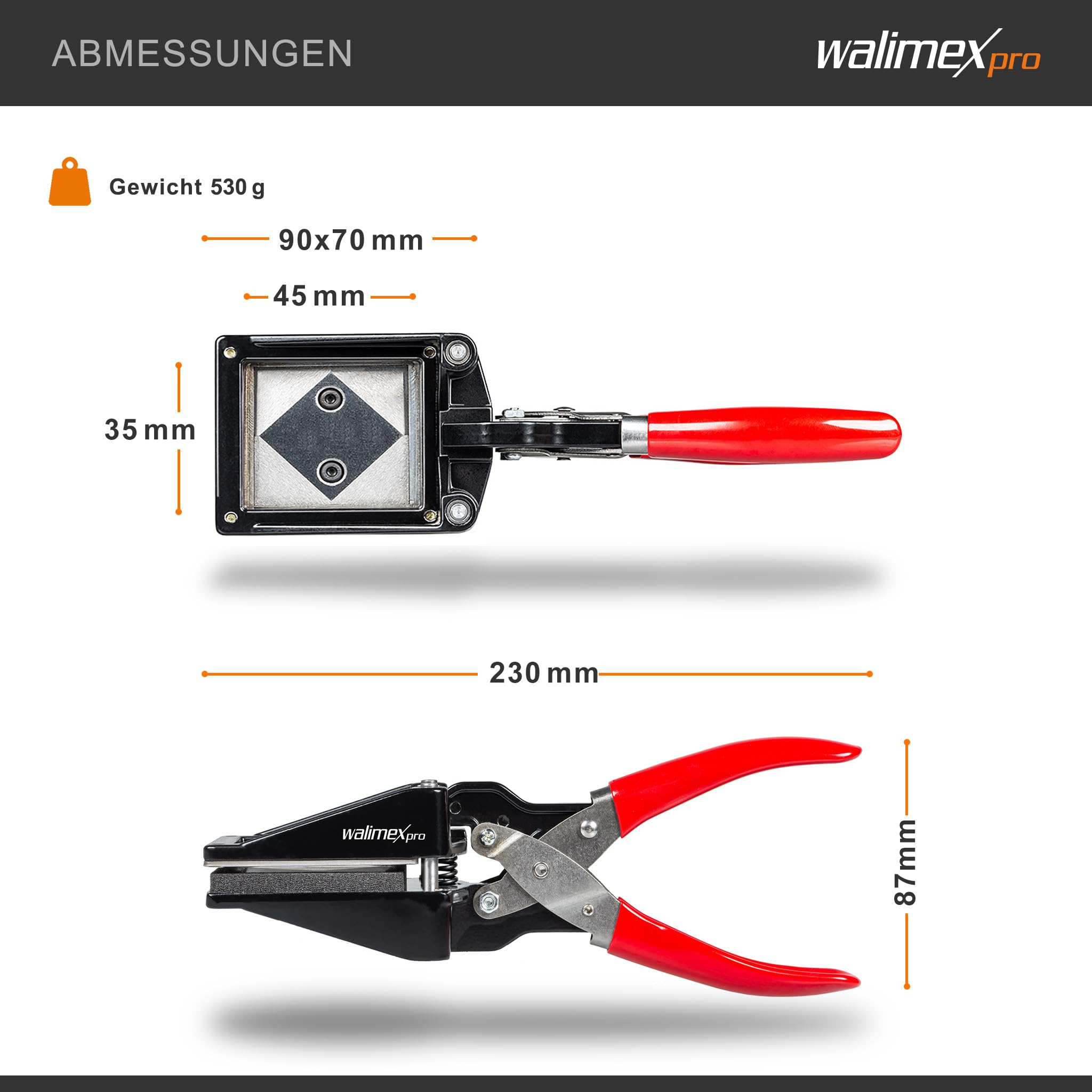 Walimex pro Passbildstanze 35 x 45 mm, Fotostanze mit ergonomischem Griff, Handstanze für professionelle Passbilder, Stanze für saubere Schnittkanten