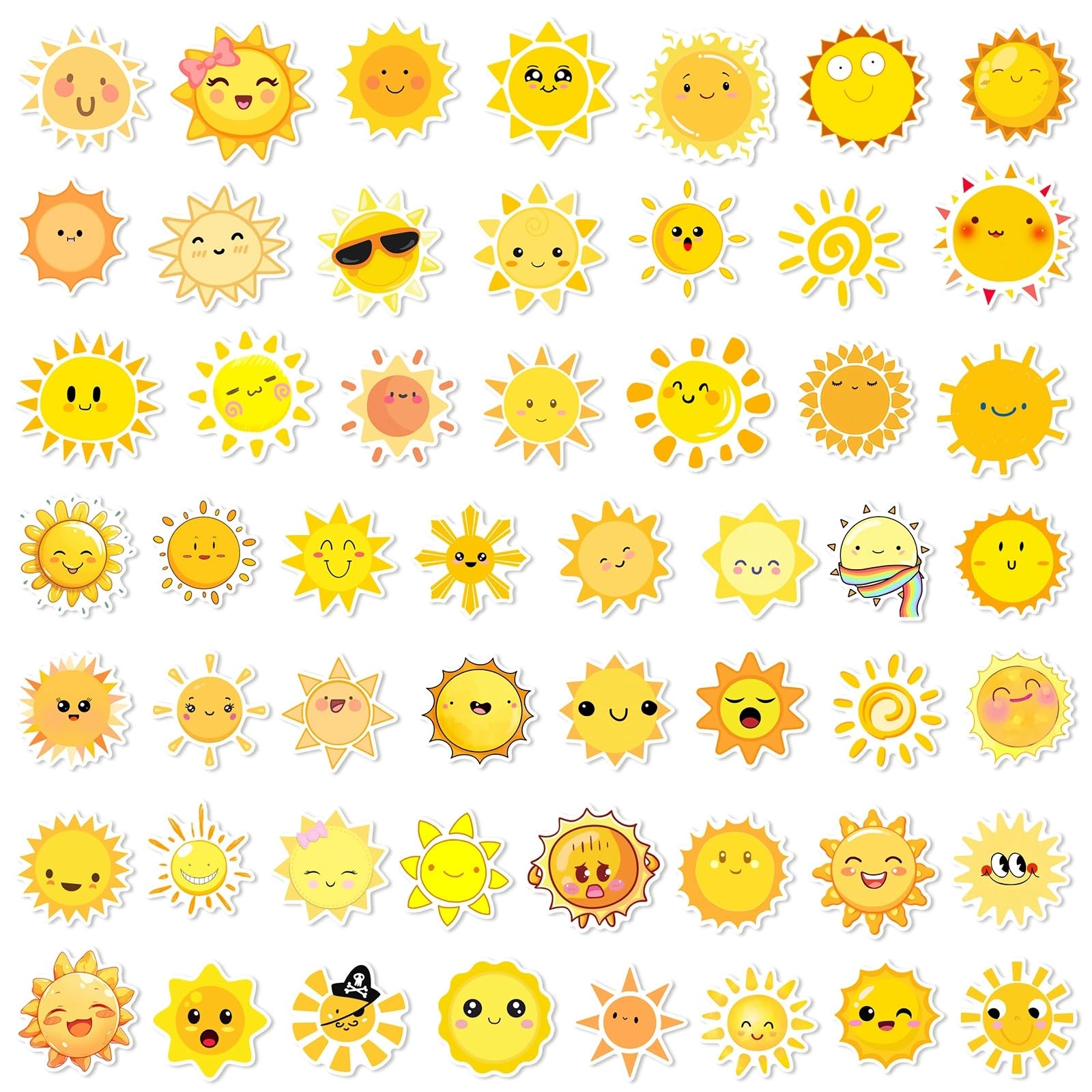 50Pcs Cute Sunshine Stickers for Kids Cute Sun Vinyl Waterproof Water Bottle Laptop Decals - Image 4