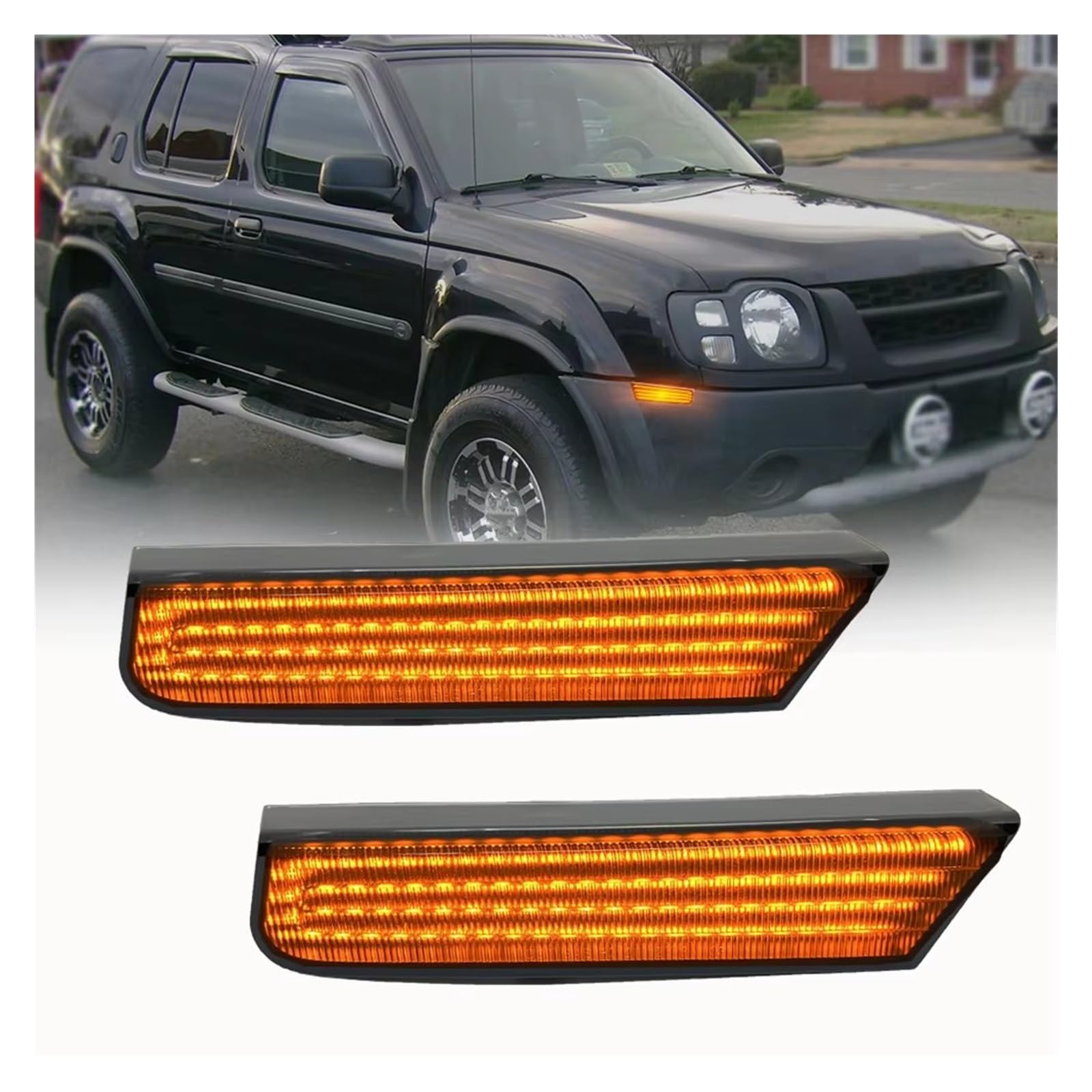 Intermitentes Dinamicos Luces LED Posición Laterales Parachoques Delantero Intermitentes Canbus Ámbar Ahumado 2 Unidades para Nissan para Xterra 2002-2004 OEM 261857Z800 Lámpara Señal Giro