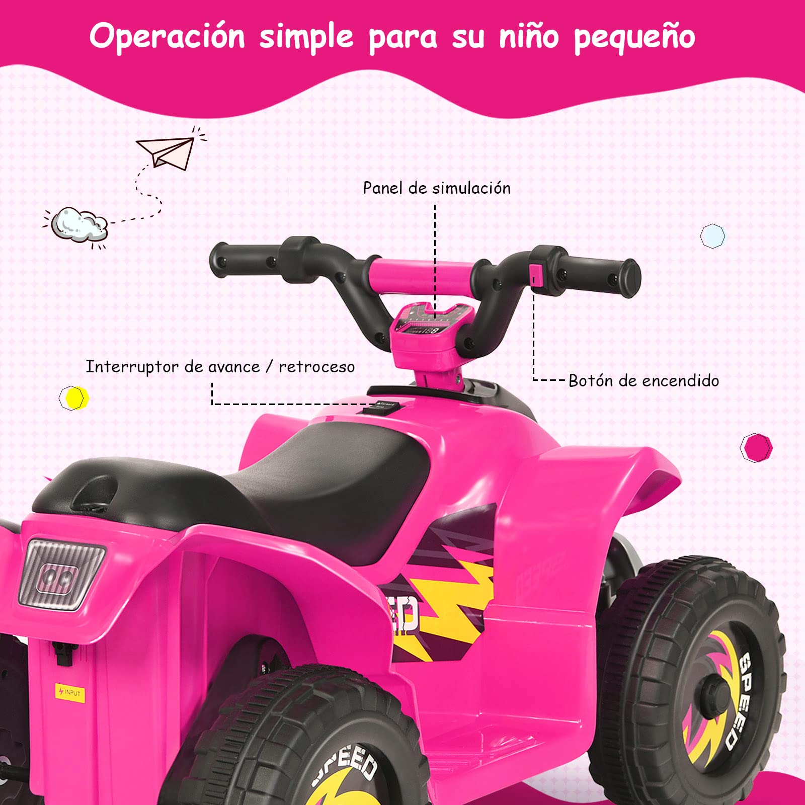 COSTWAY Mini Cuatriciclo ATV para Niños Batería 6V, Coche Eléctrico Infantil Marcha Adelante y Atrás, Seguro de Utilizar, Velocidad Máxima 4,6 km/h, Vehículo Motorizado (Rosa)