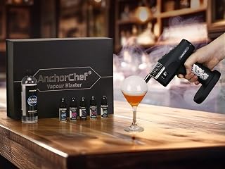 AnchorChef Vapour Blaster Cocktail Bubble Smoke Gun, with 5-Flavour Aroma Oil and Edible Bubble for Food and Drink, Bar/Restaurant/Home Dinner, Bourbon, Coffee, Pizza, Meat, Gifts for Father/Husband
