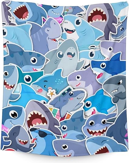 Shark Blanket Gifts - 40"x50" Cute Throw Blanket for Kids & Adults - Blue Soft Fuzzy Blankets for Bed, Couch & Living Room