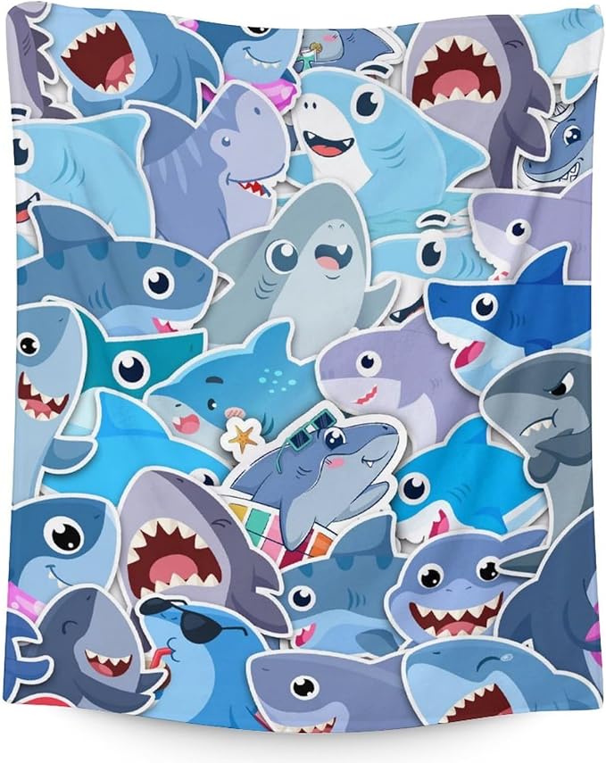 Shark Blanket Gifts - 40"x50" Cute Throw Blanket for Kids & Adults - Blue Soft Fuzzy Blankets for Bed, Couch & Living Room