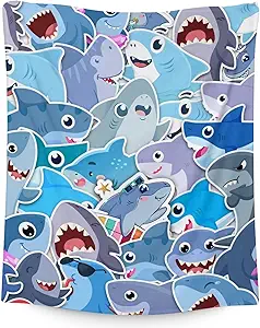 Shark Blanket Gifts - 40"x50" Cute Throw Blanket for Kids & Adults - Blue Soft Fuzzy Blankets for Bed, Couch & Living Room